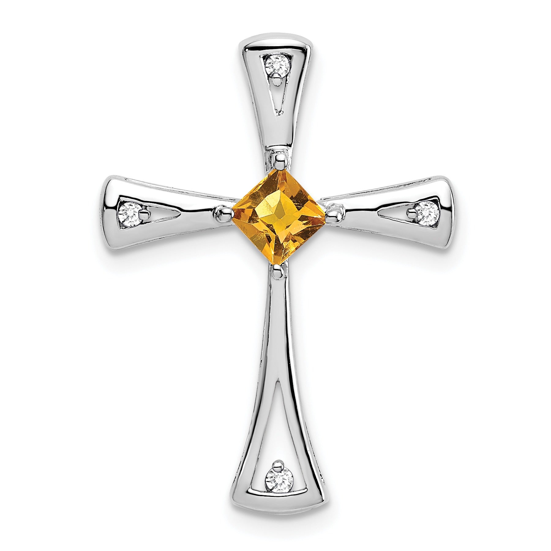 Natural Citrine Diamond Cross Chain Slide Pendant
