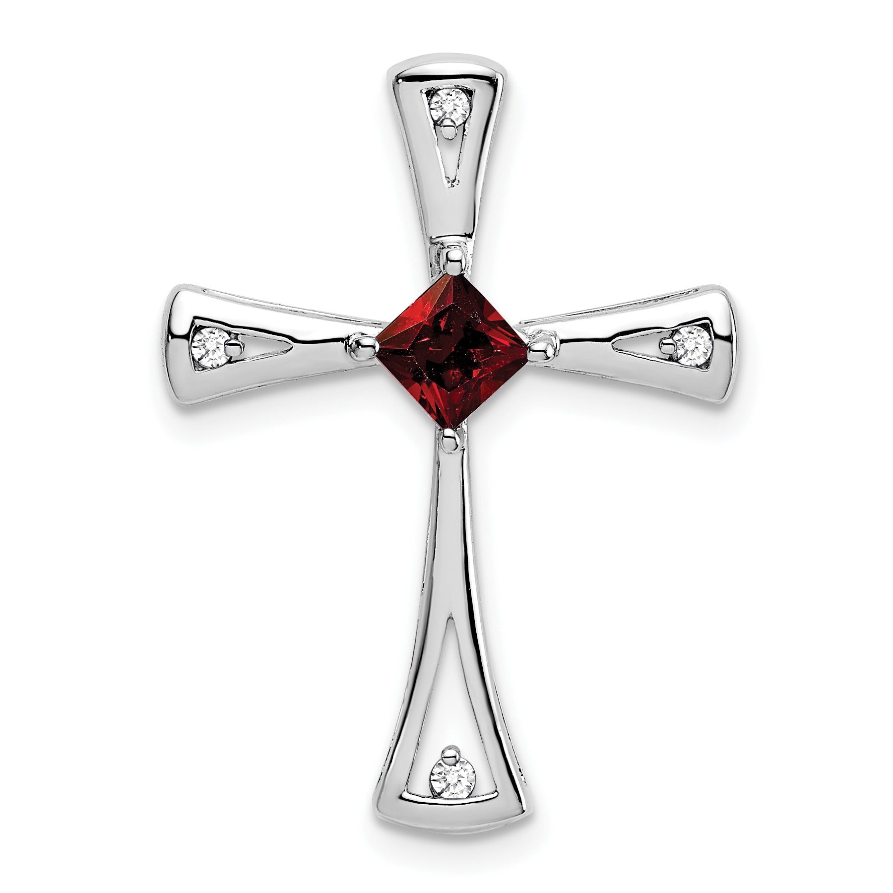 Natural Garnet and Diamond Cross Chain Slide Pendant