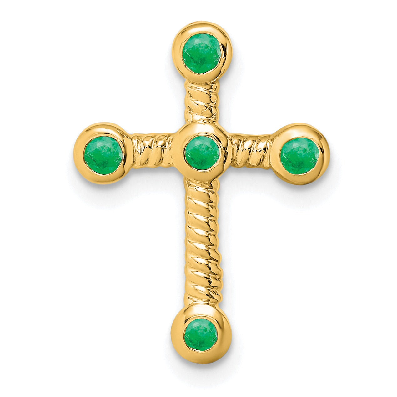 Natural Green Emerald Cross Gold Pendant
