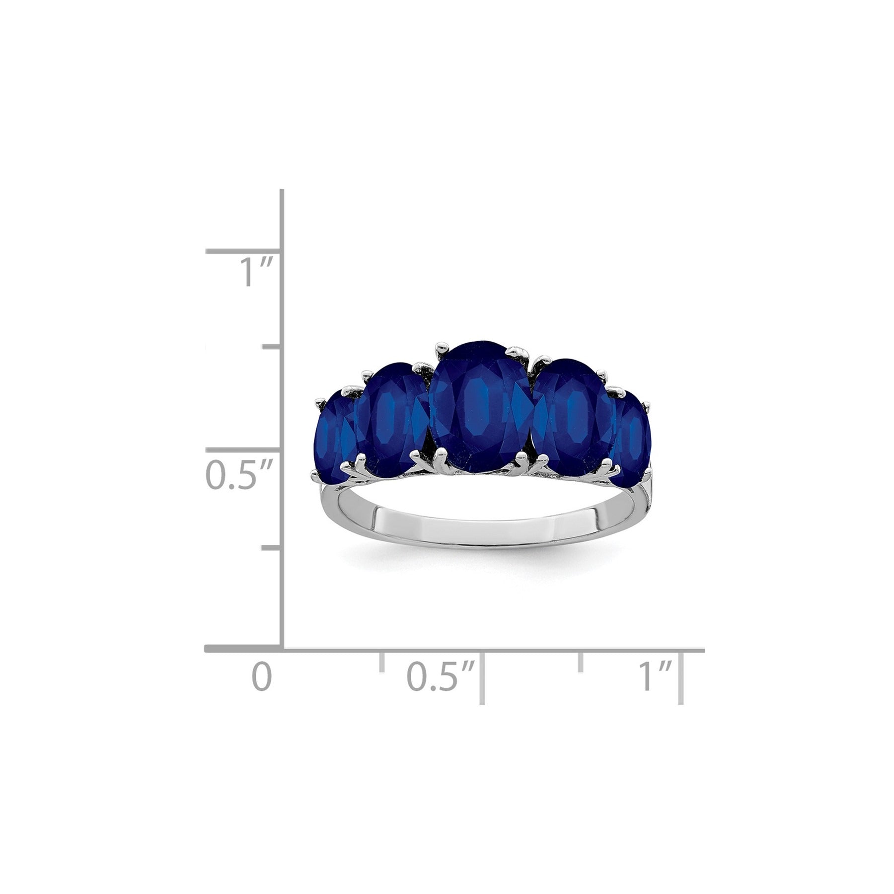 4.75 Ct Oval Blue Lab Created Sapphire Prong Rhodium-Plated Silver Five Stone Ring