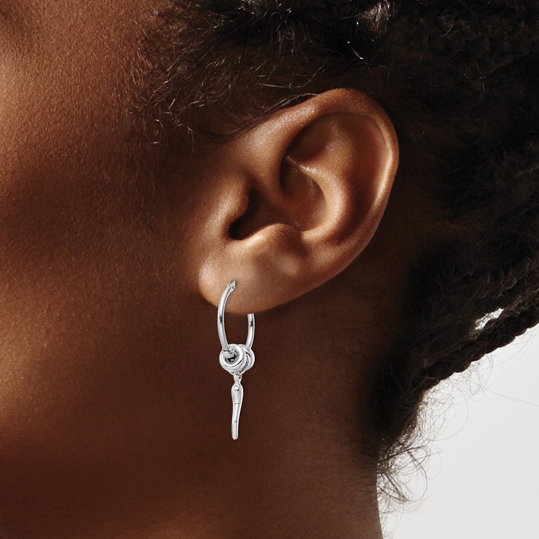 Silver Italian Horn Dangle Hoop Earrings