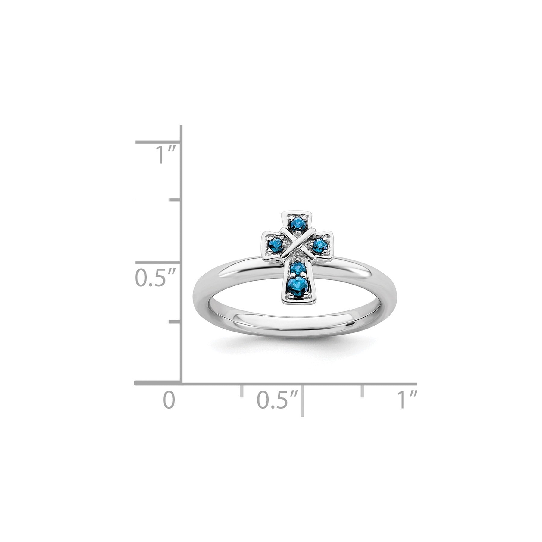 Natural Swiss Blue Topaz Silver Stackable Cross Ring