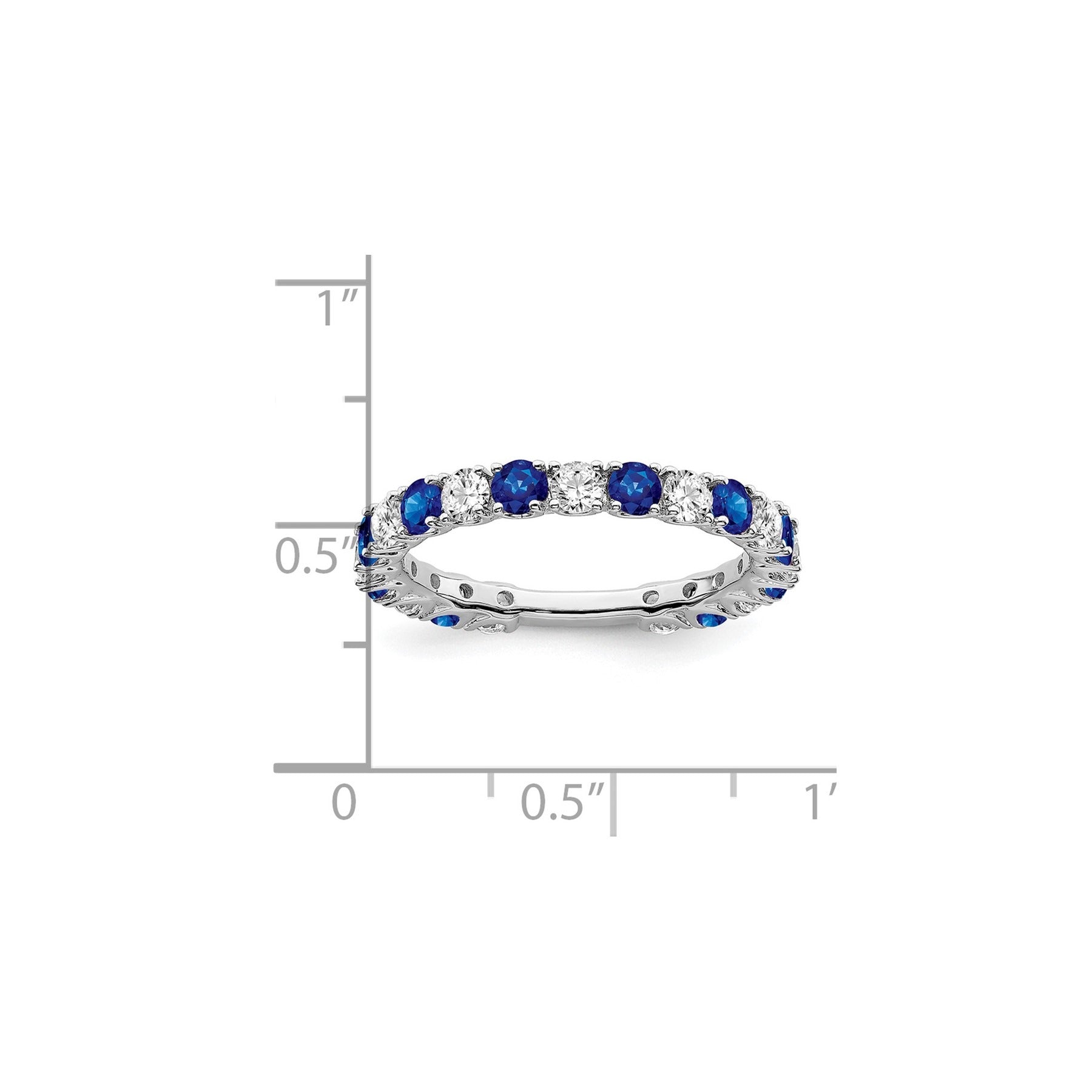 0.7 Ct Round Blue Lab-Created Sapphire & Diamond Prong 14K White Gold Eternity Band Ring