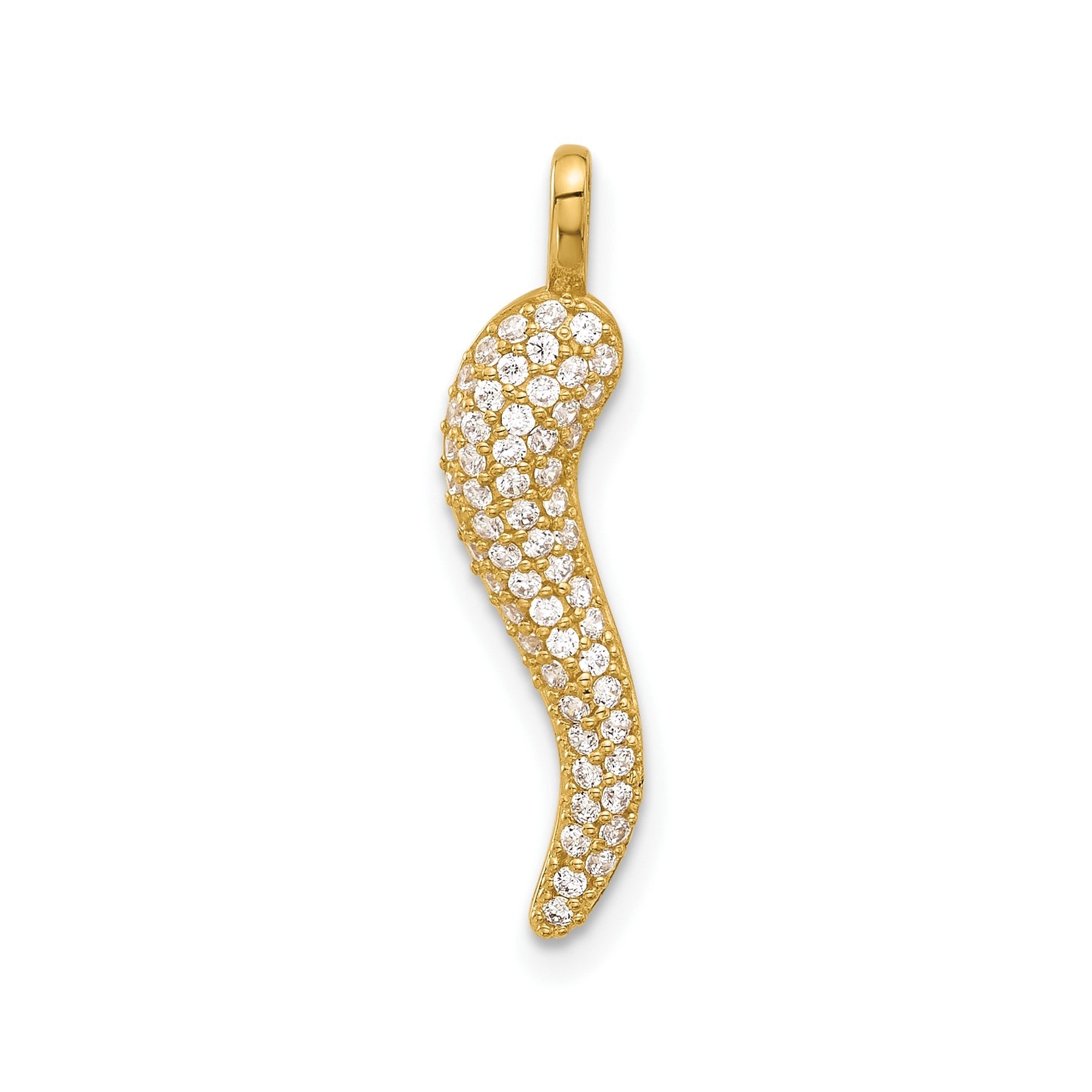 14k Yellow Gold CZ Small Italian Horn Pendant