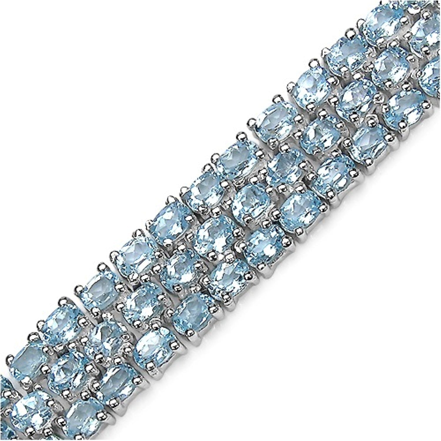 26.20 Ct Oval Blue Topaz Prong Sterling Silver Triple Row Tennis Bracelet