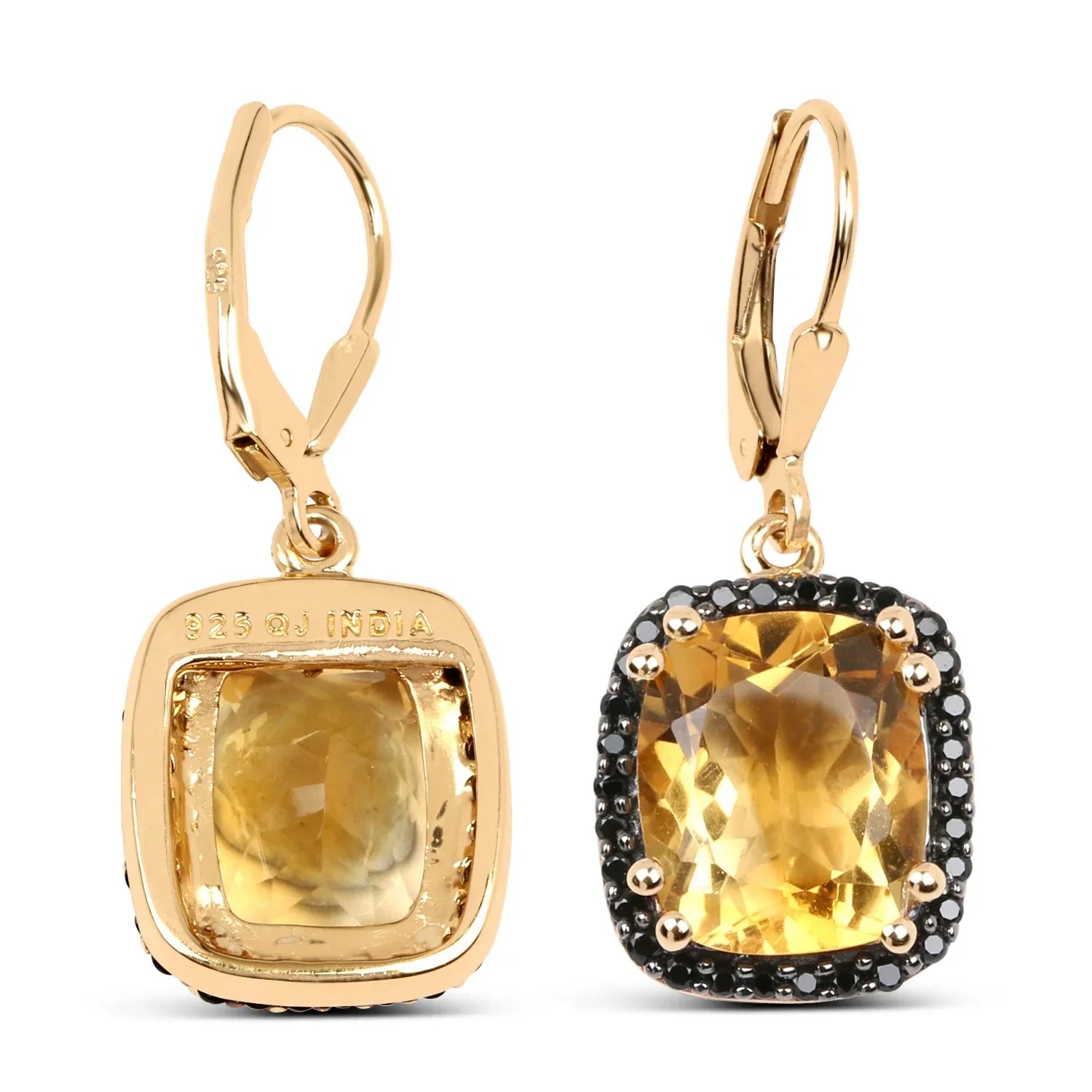 Genuine Citrine & Black Spinel Silver Dangle Earrings