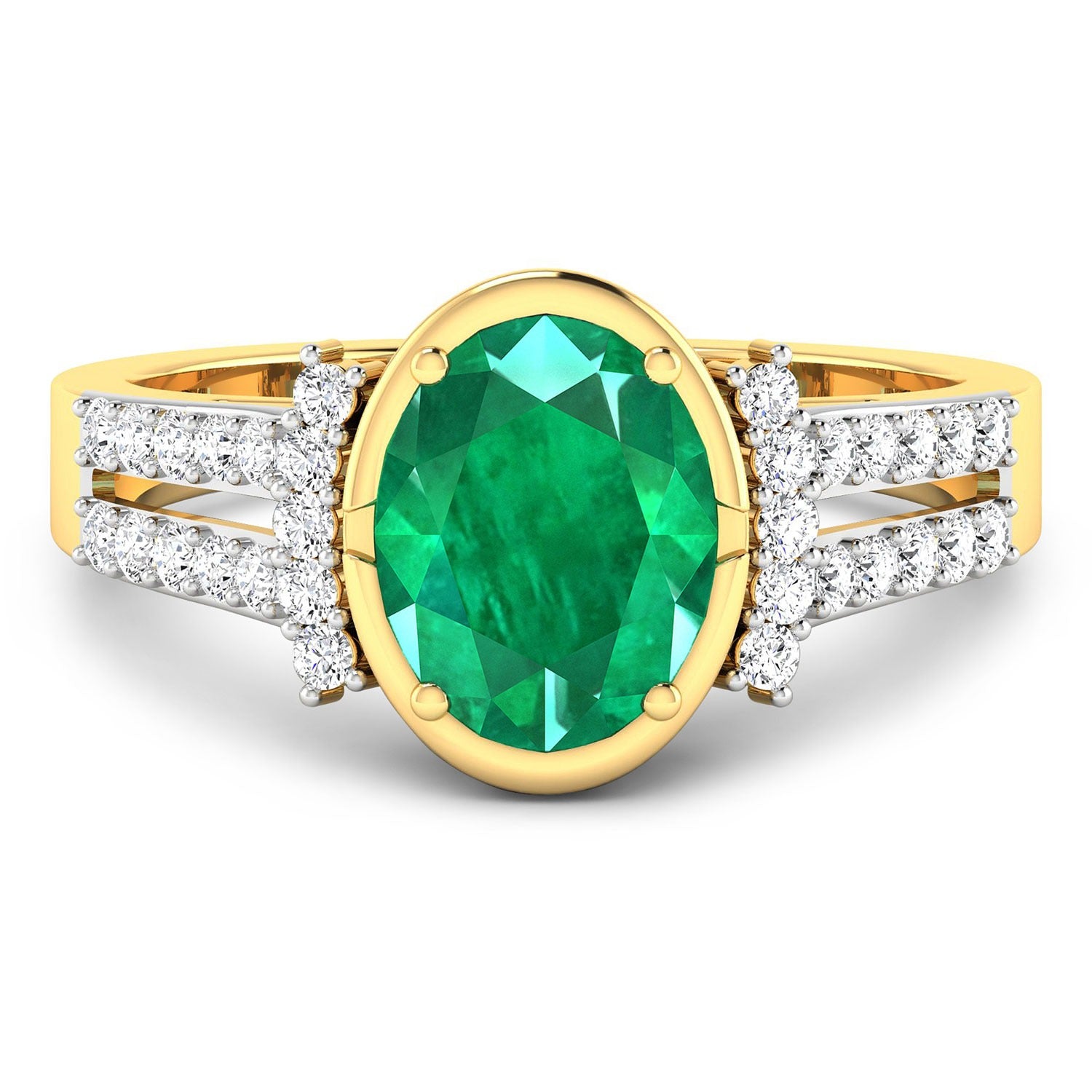 Zambian Emerald Diamond Oval Ring 14K Gold