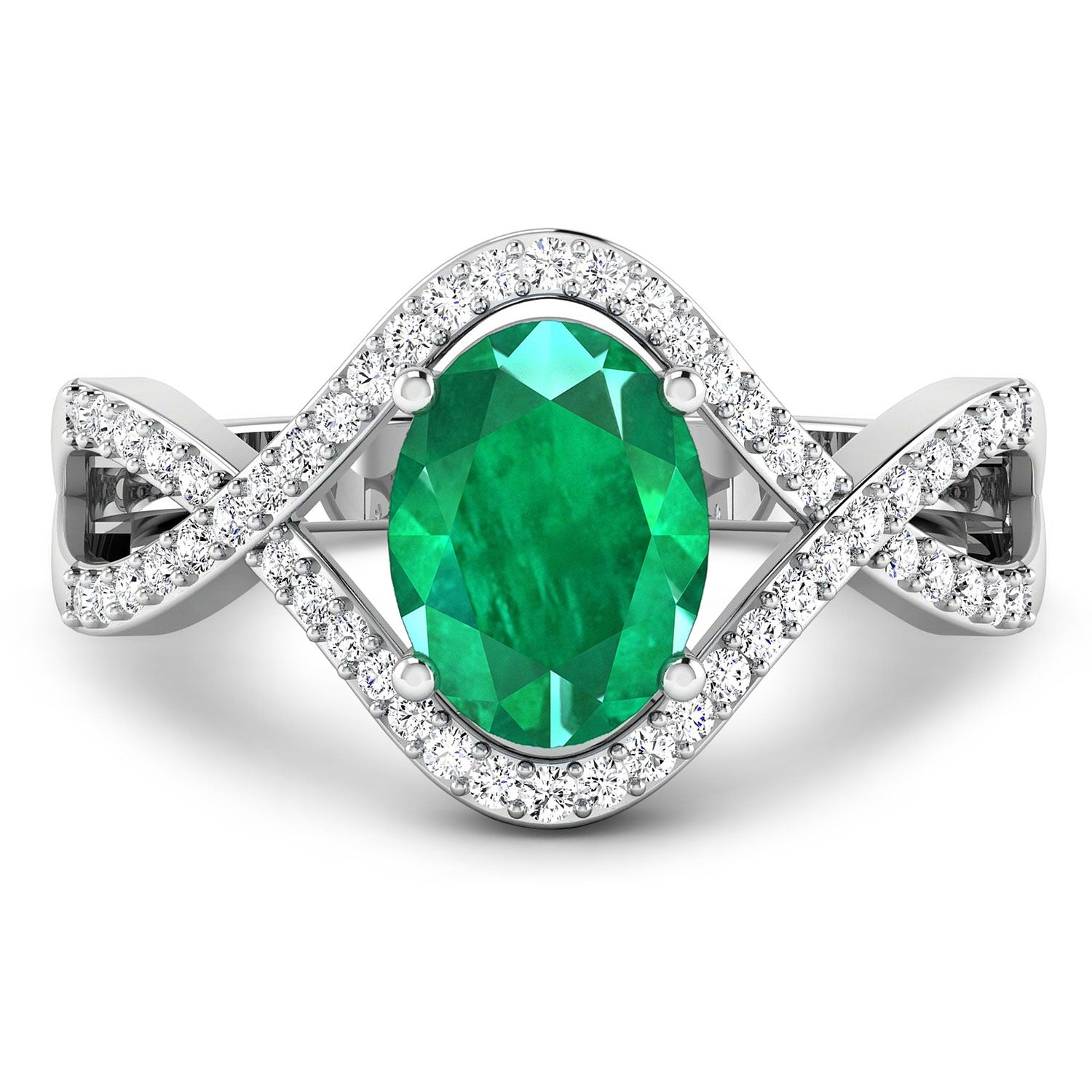 Zambian Emerald Diamond Crossover Ring 14K Gold