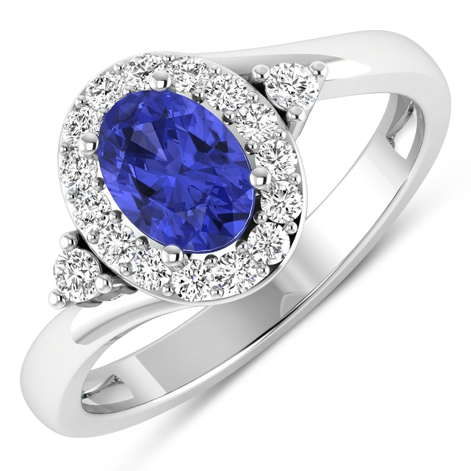 Natural Tanzanite Diamond Oval Halo Ring 14K Gold