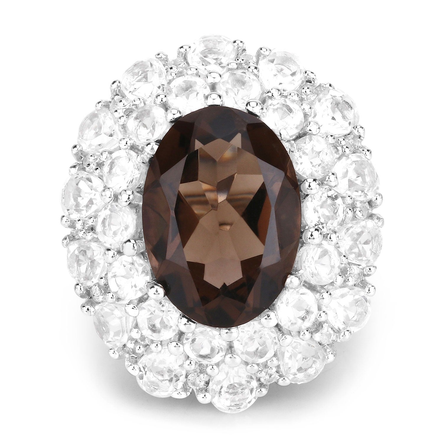 Sterling Silver Smokey Quartz Double Halo Ring