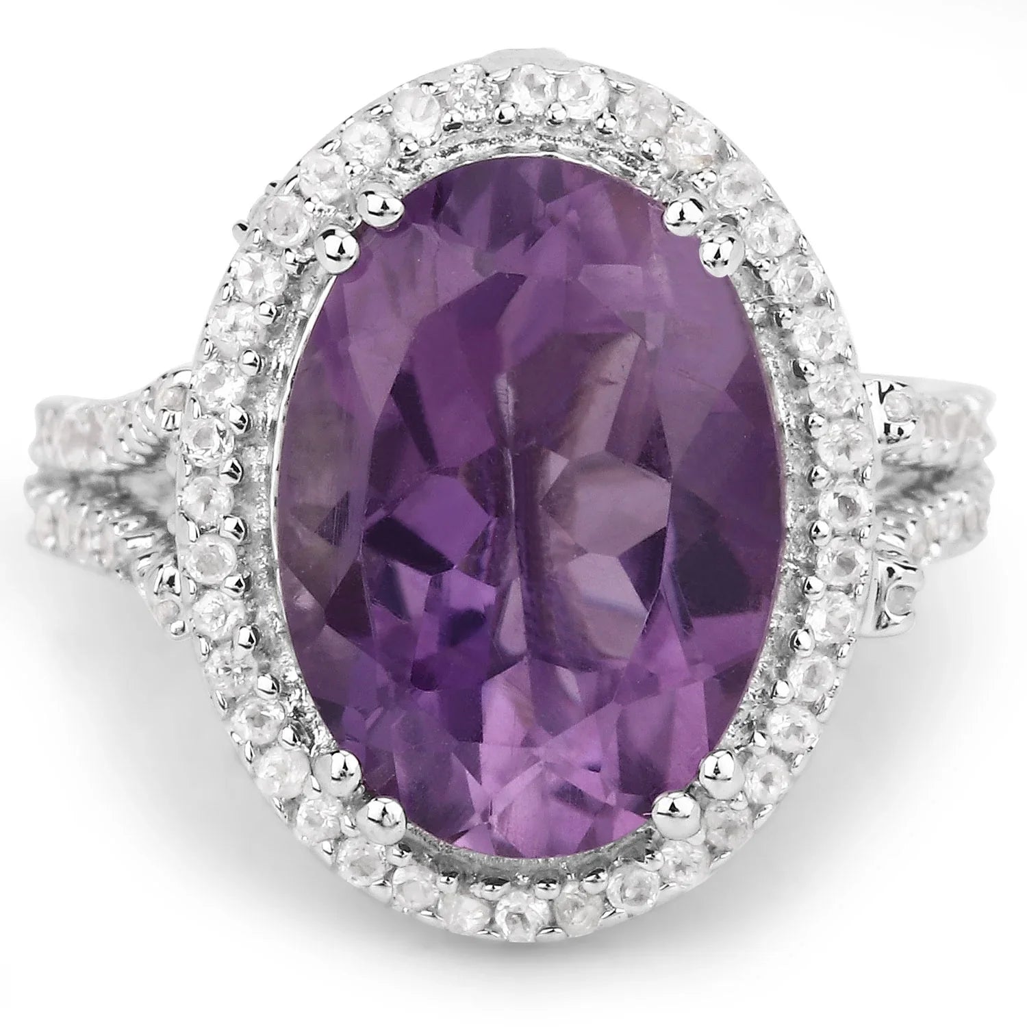 Natural Purple Amethyst Halo Statement Ring