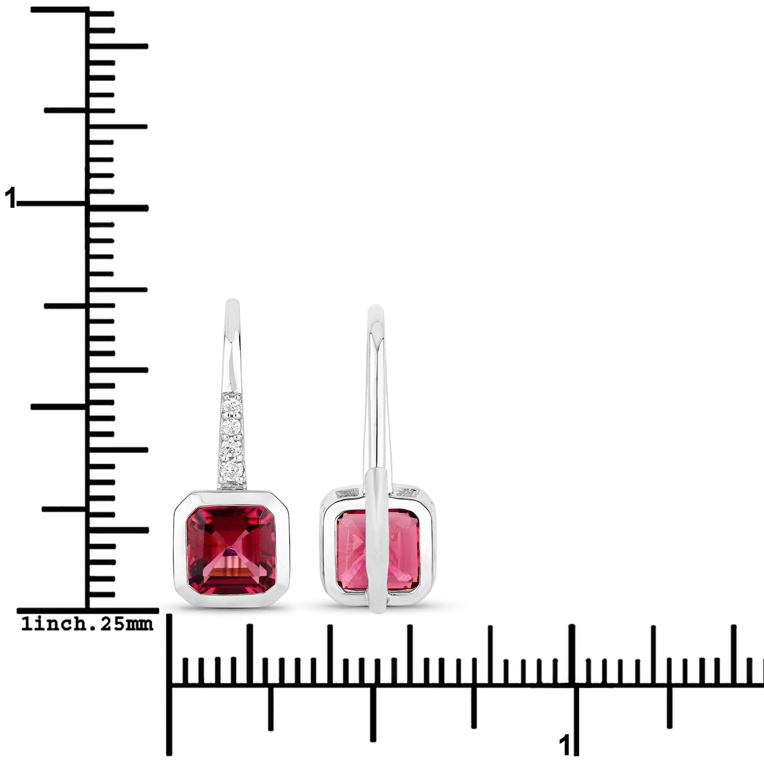 Red Rubellite and White Diamond 14K Gold Earrings