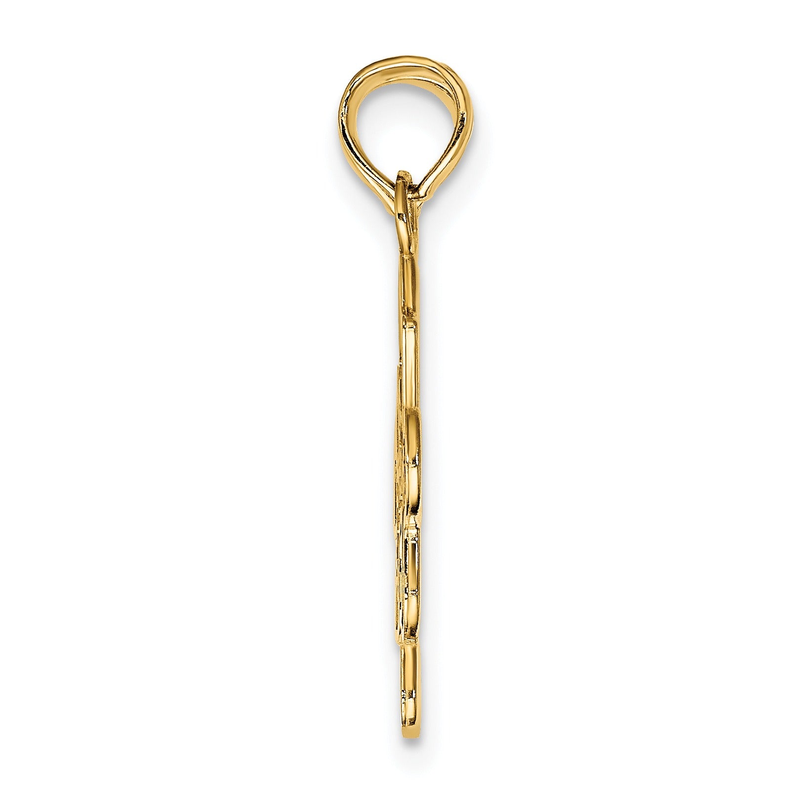 Side view of a handcrafted gold pendant from Fine Color Jewels against white background