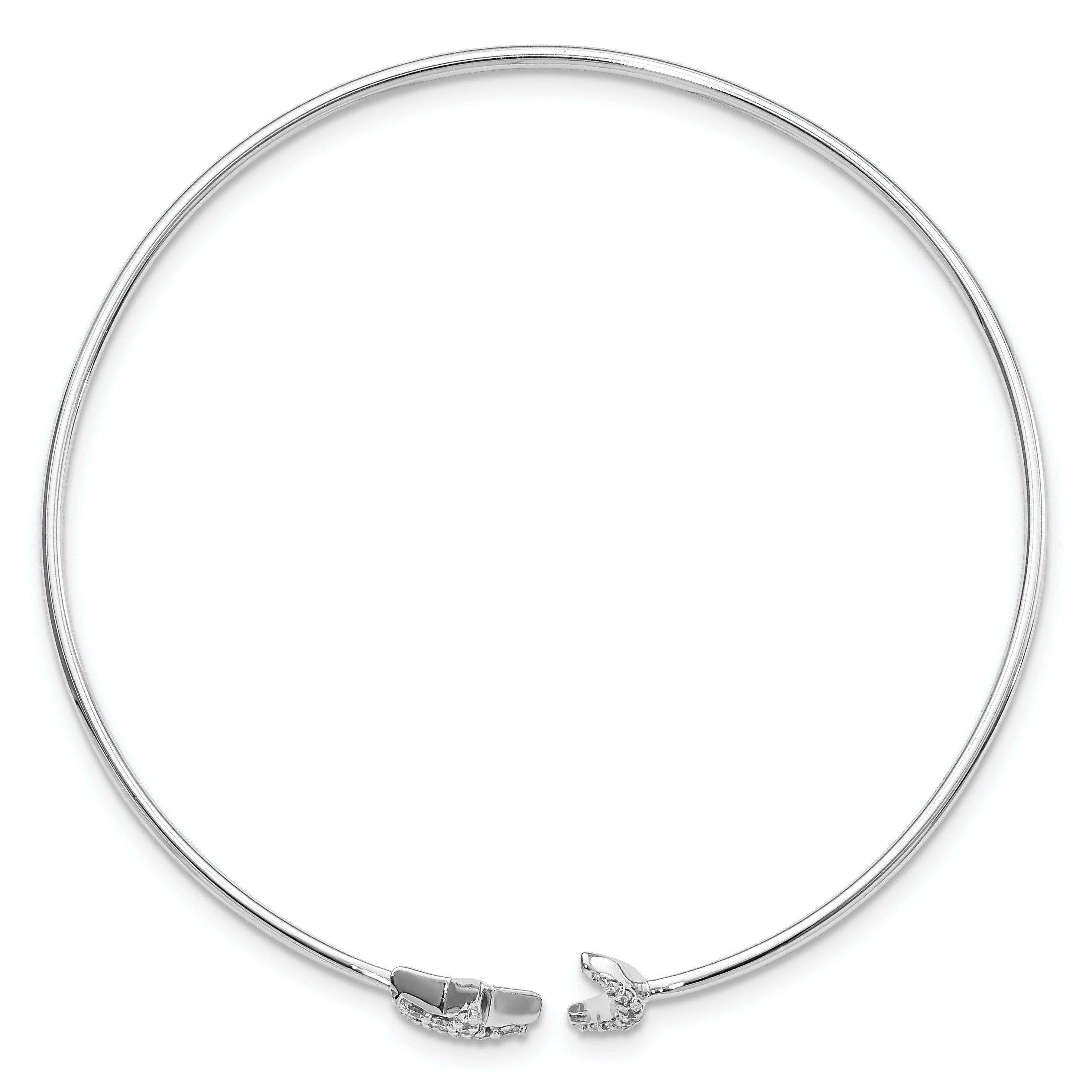 White Diamond 14k White Gold Moon and Star Flexible Cuff Bangle Bracelet