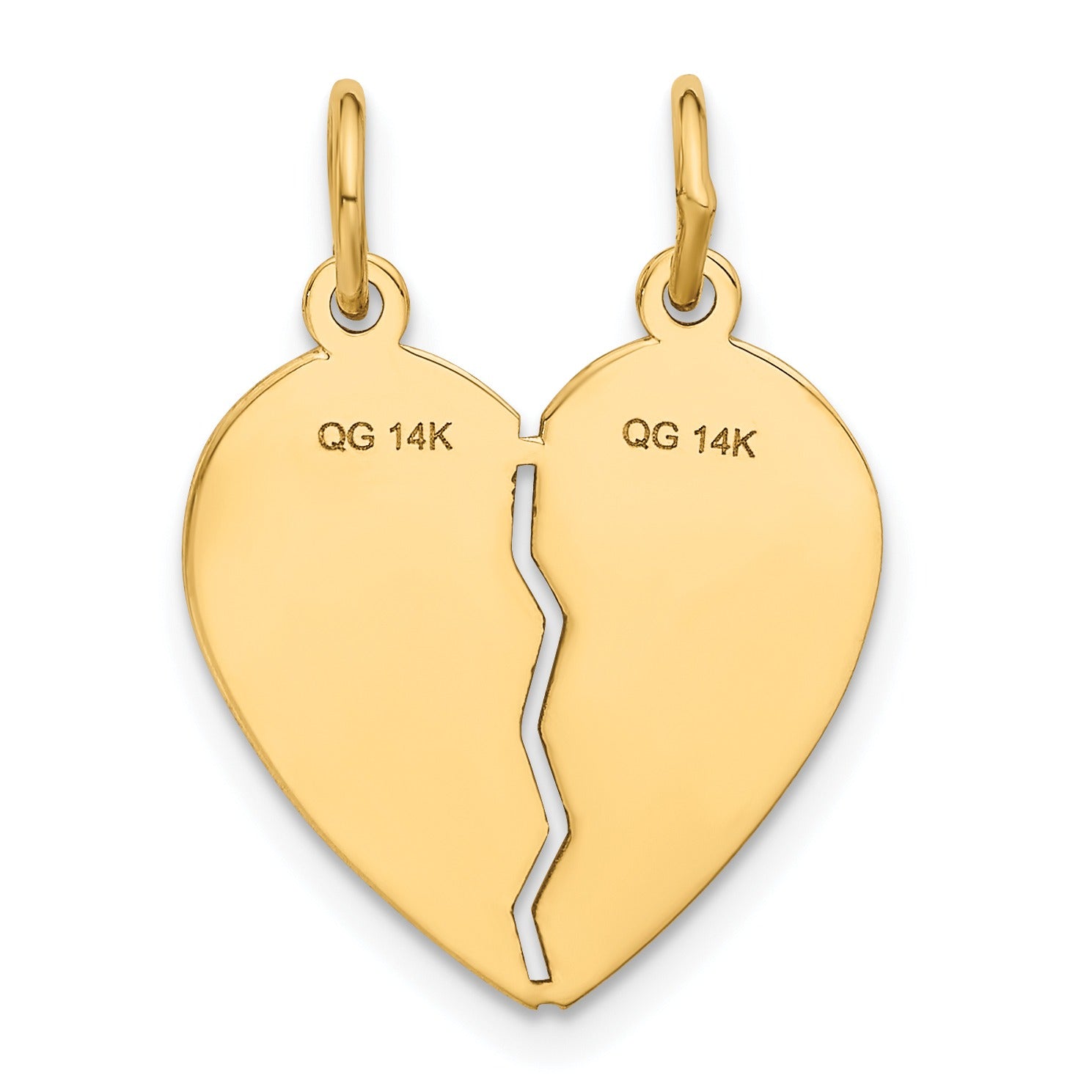 14K gold broken heart pendant, handcrafted jewelry from Fine Color Jewels USA