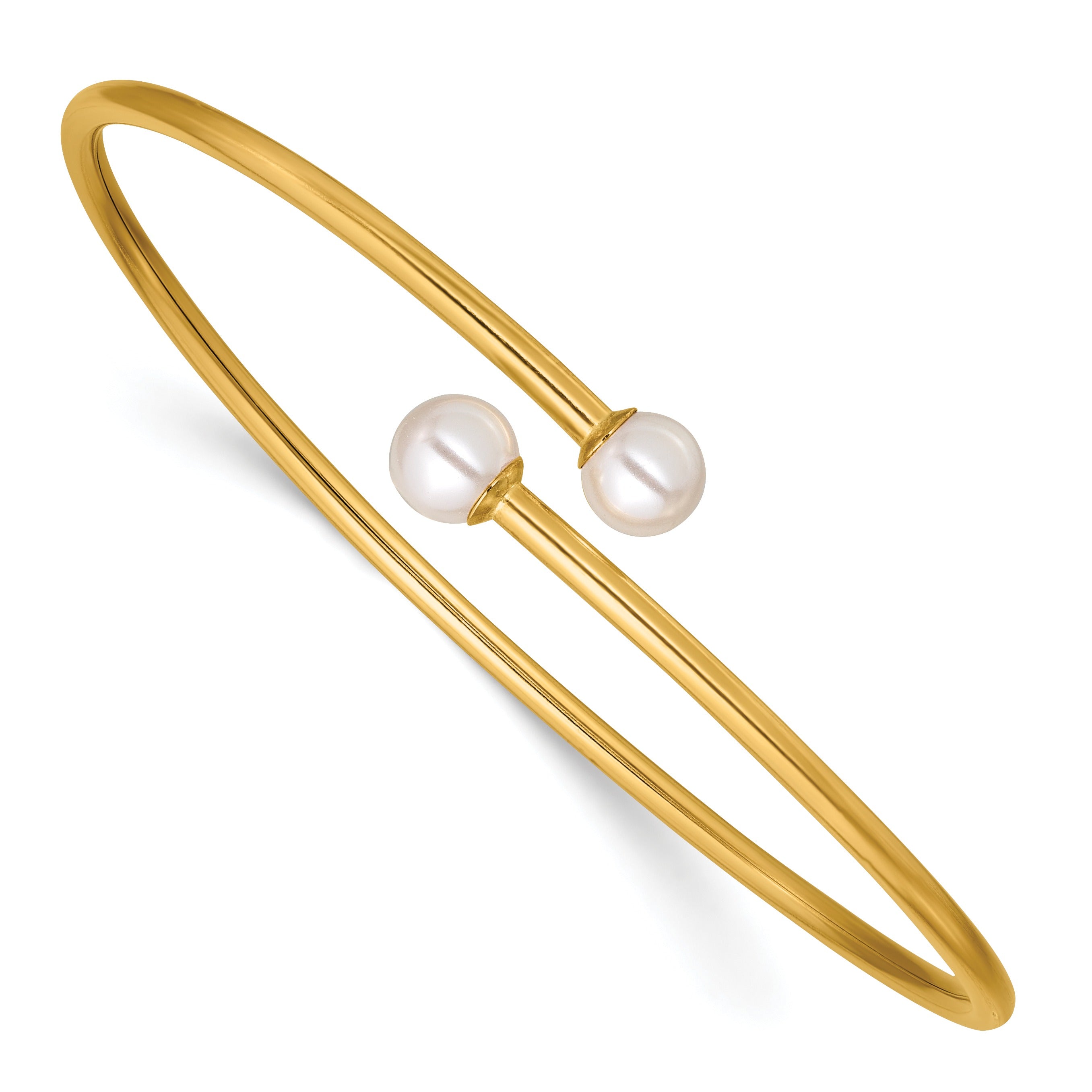 14K Gold Filled Crystal Simulated Pearl Flexible Bangle Bracelet