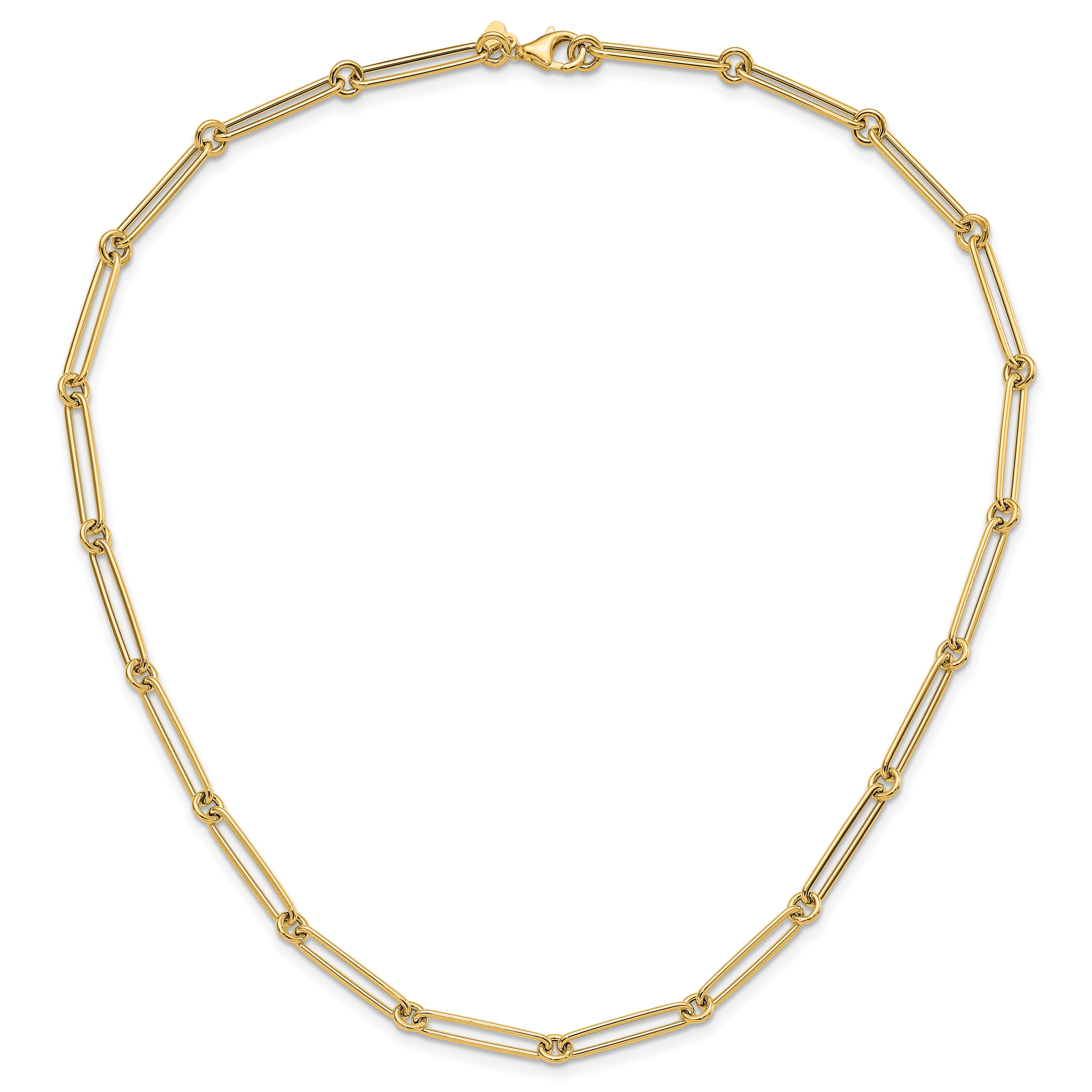 14K Yellow Gold Hollow Paperclip Link Necklace 18 inch