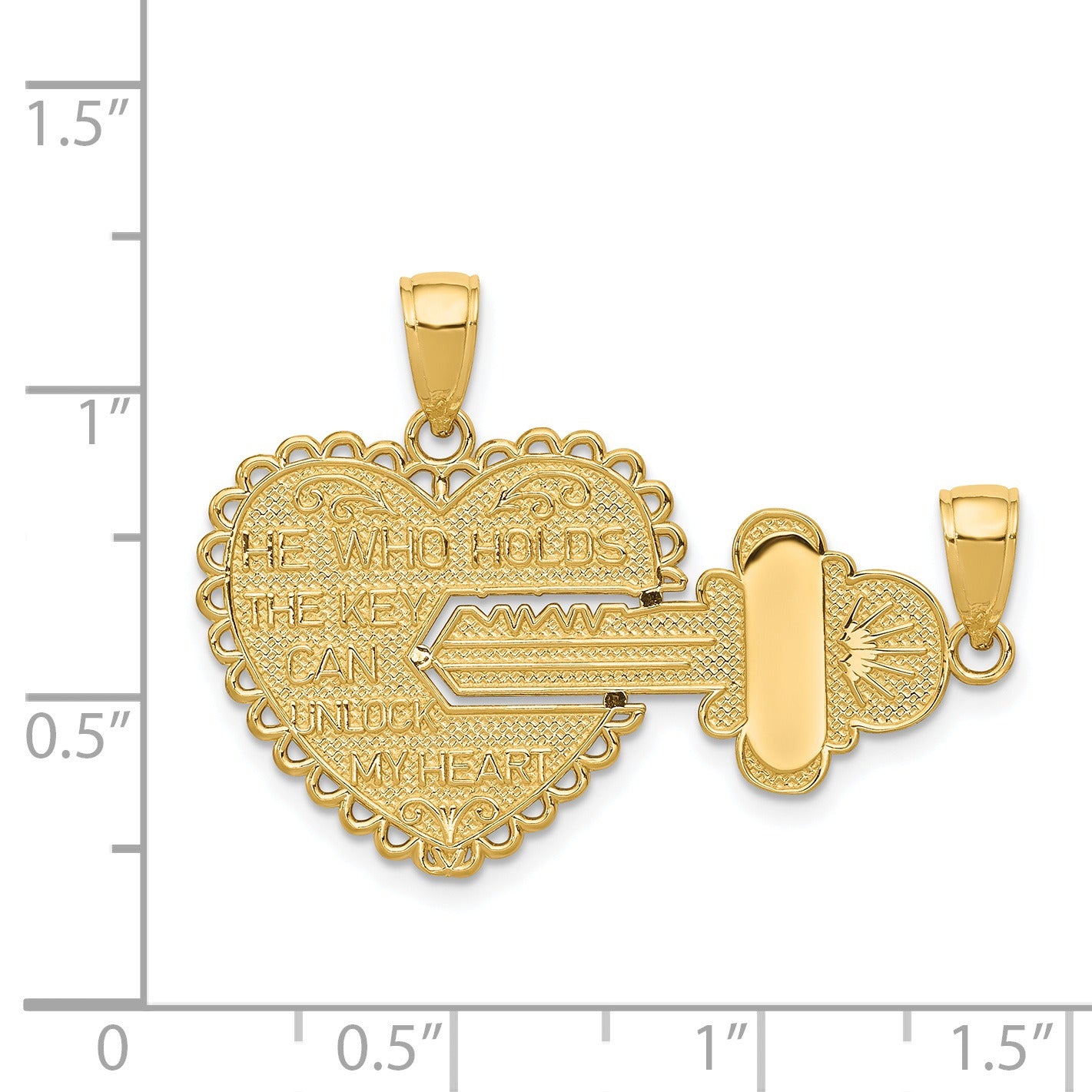 14K Gold Break-Apart HEART Key Charm Pendant