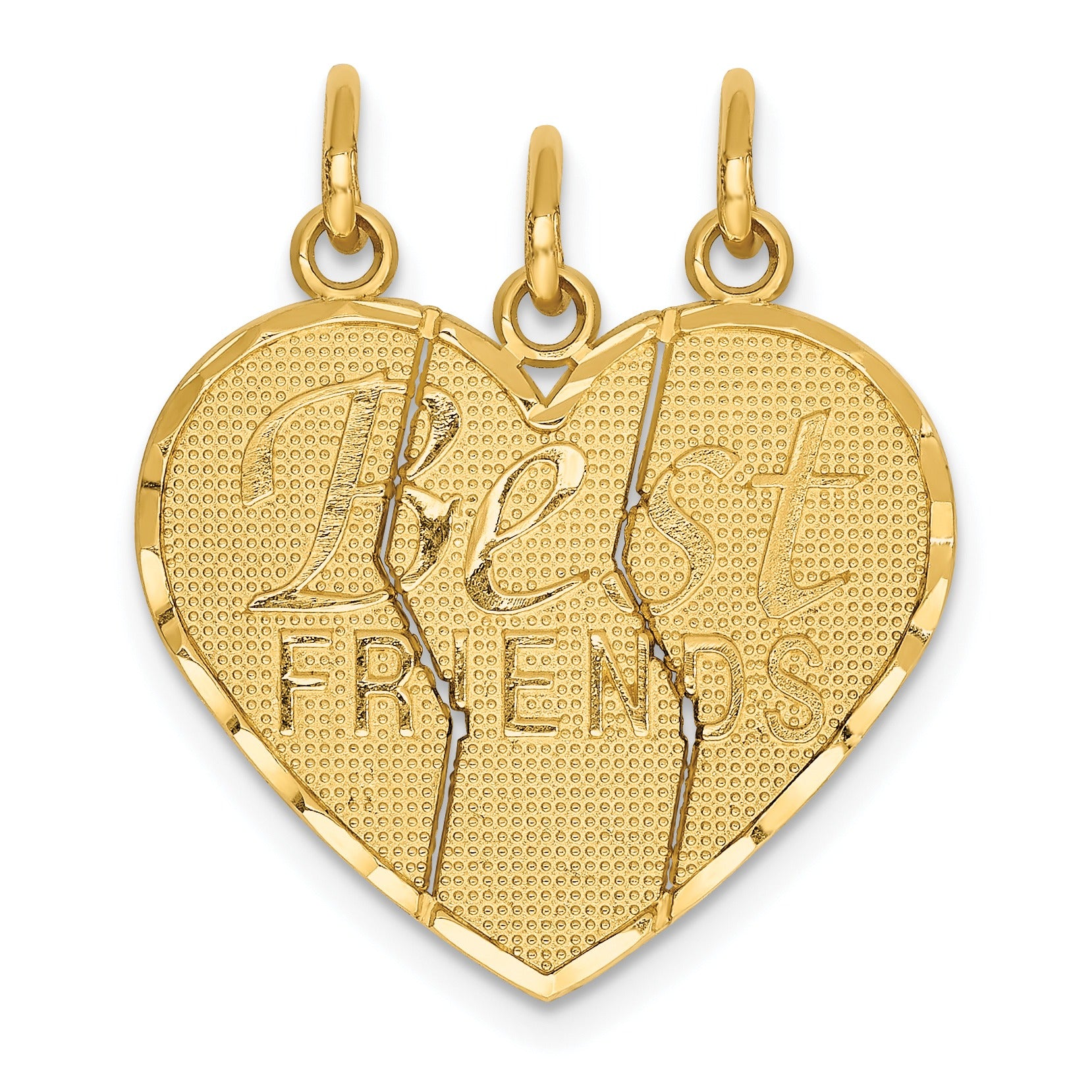 Gold heart-shaped best friends pendant with three segments and textured surface, Fine Color Jewels