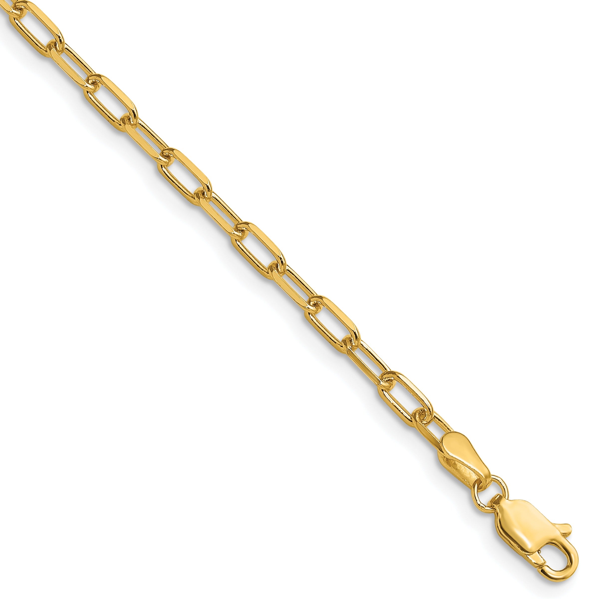 3 mm Solid Beveled Paperclip Chain 14k Yellow Gold