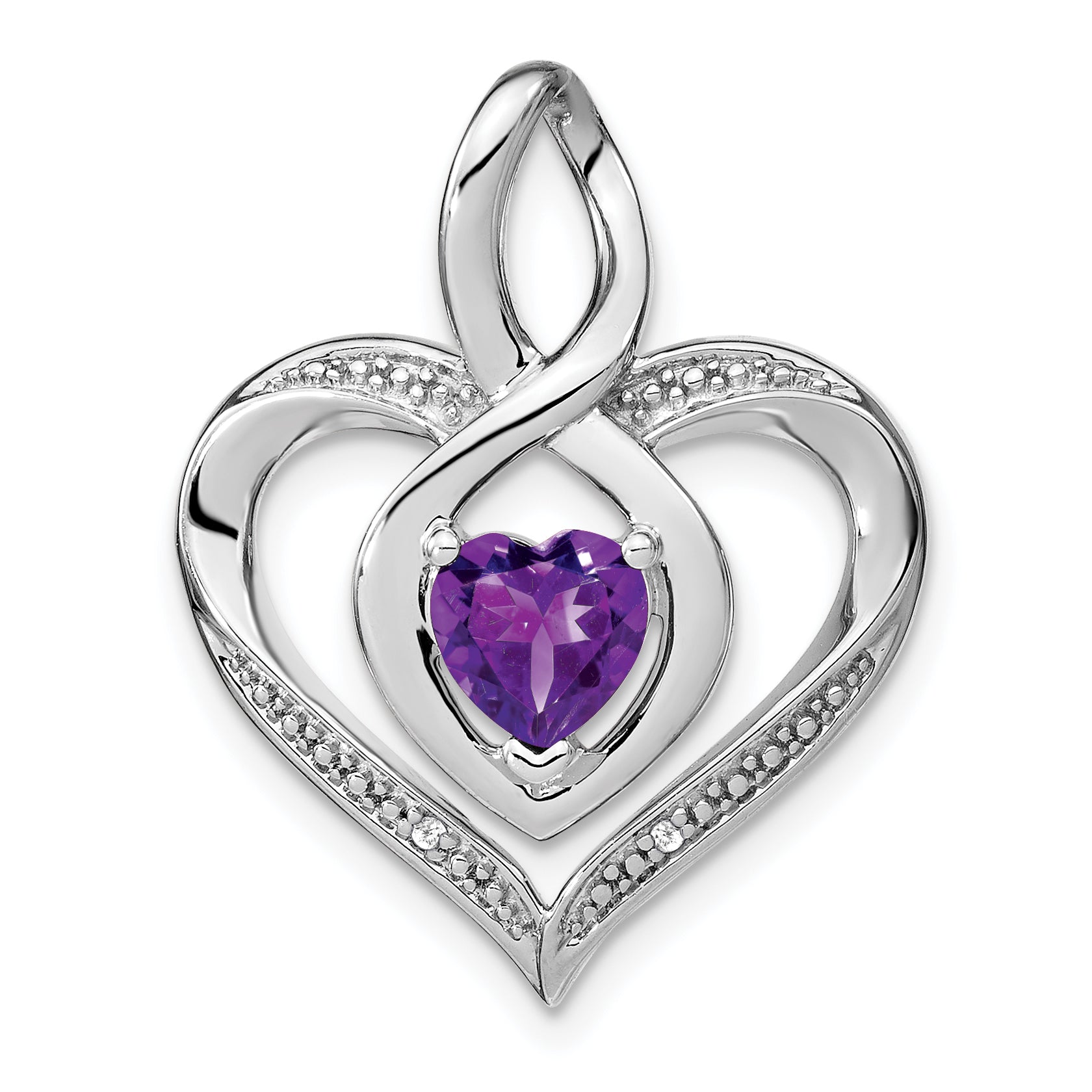 Amethyst and Diamond Heart In Heart Pendant