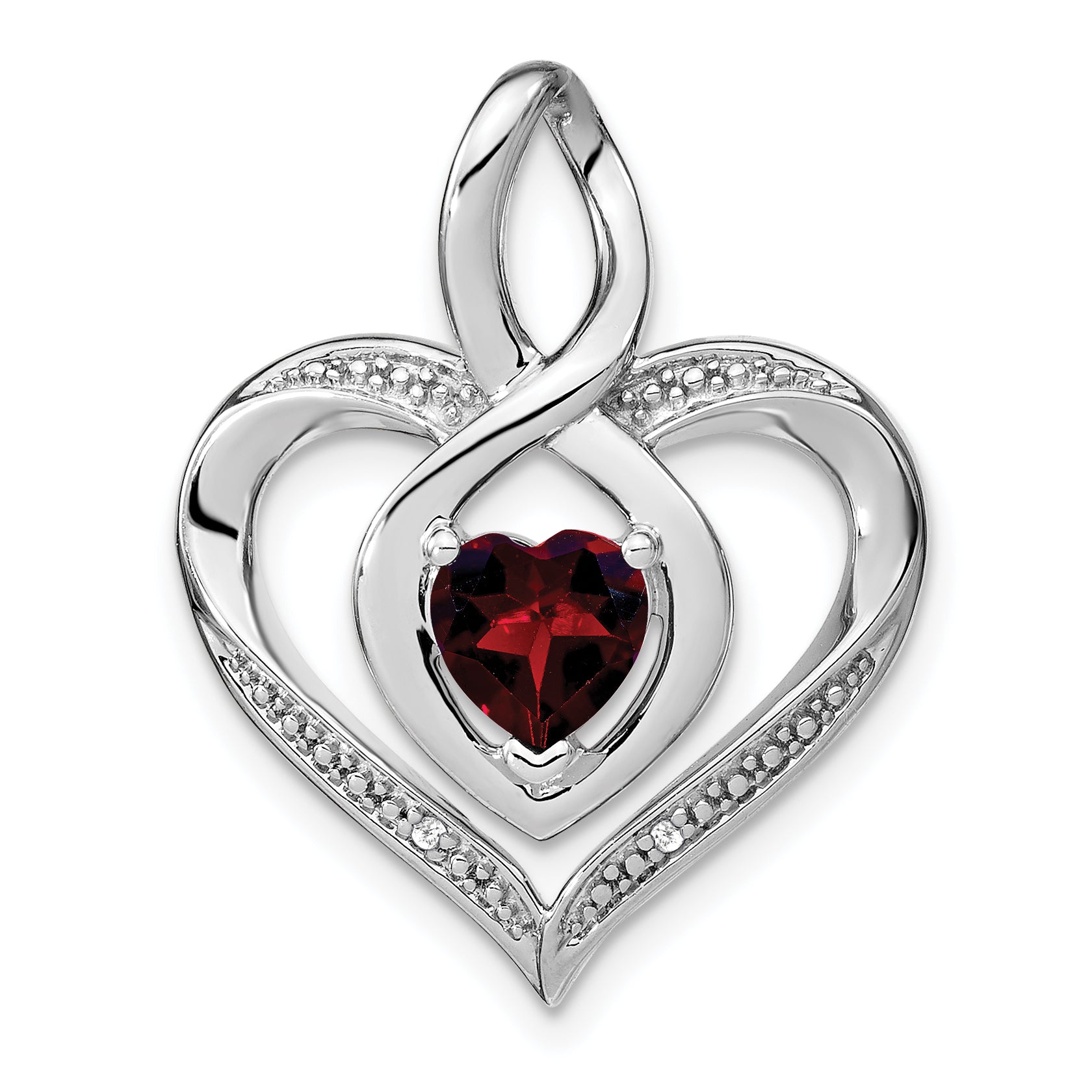 Garnet and Diamond Heart In Heart Pendant
