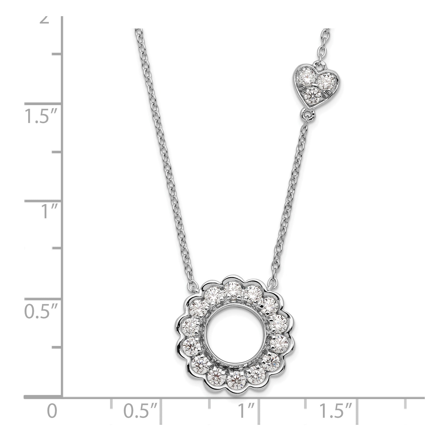 Lab Grown Diamond Heart and Circle Necklace 14k White Gold