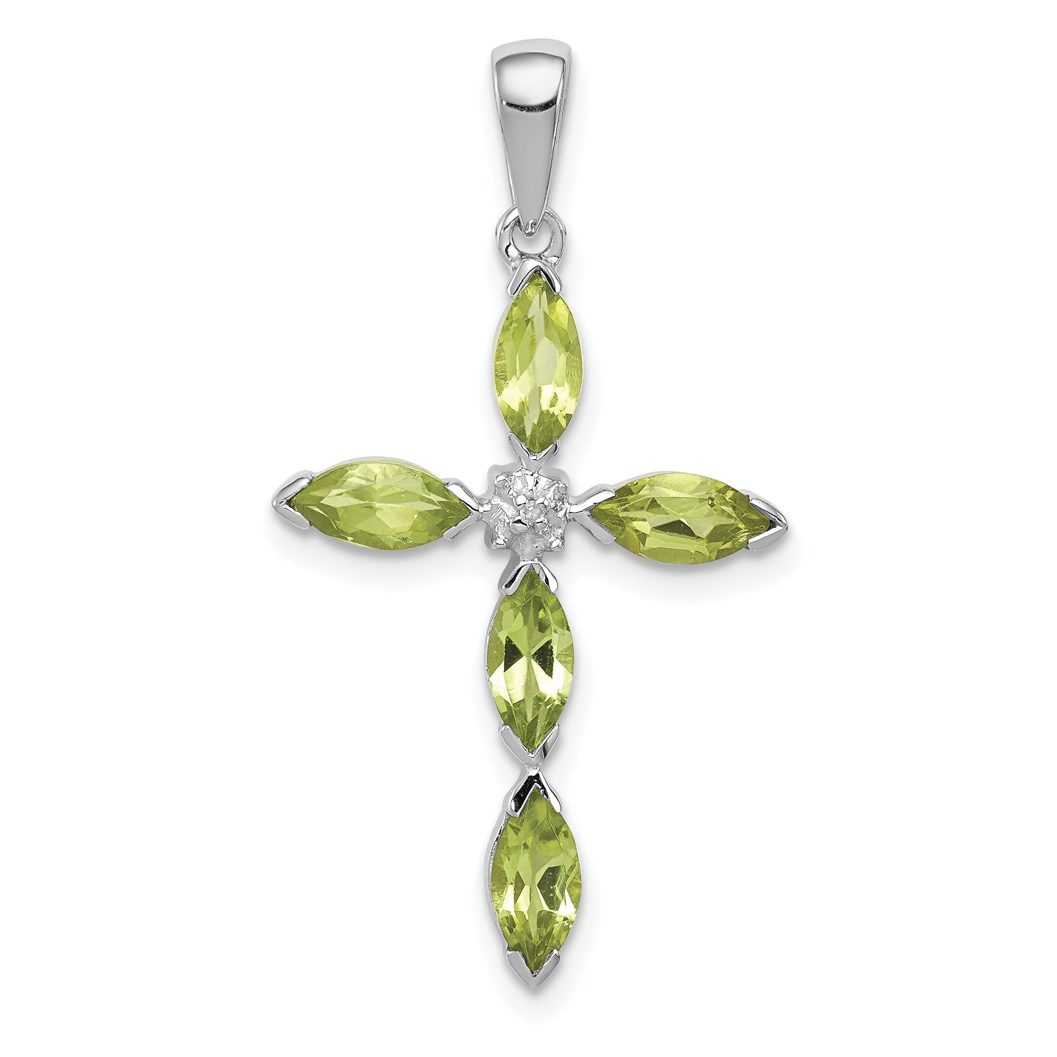 Sterling Silver Natural Peridot and Diamond Pendant