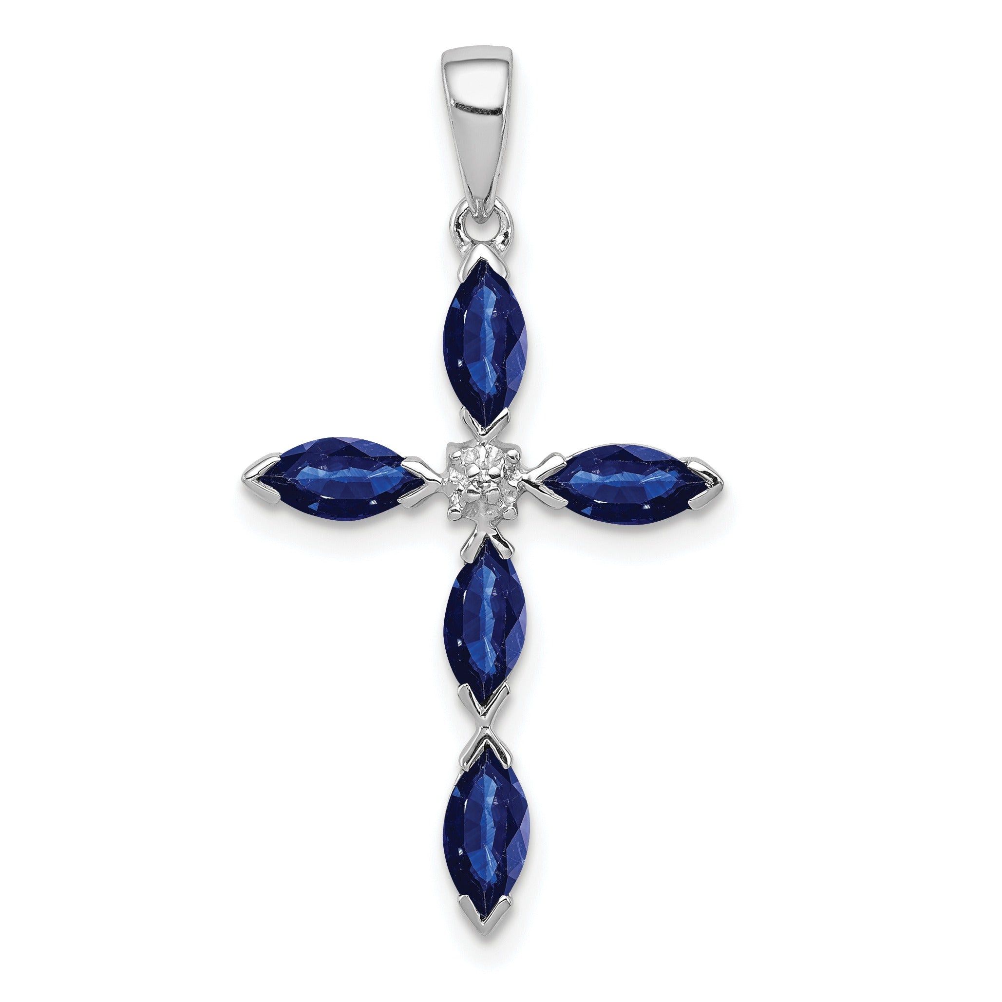 Sterling Silver Natural Sapphire and Diamond Pendant