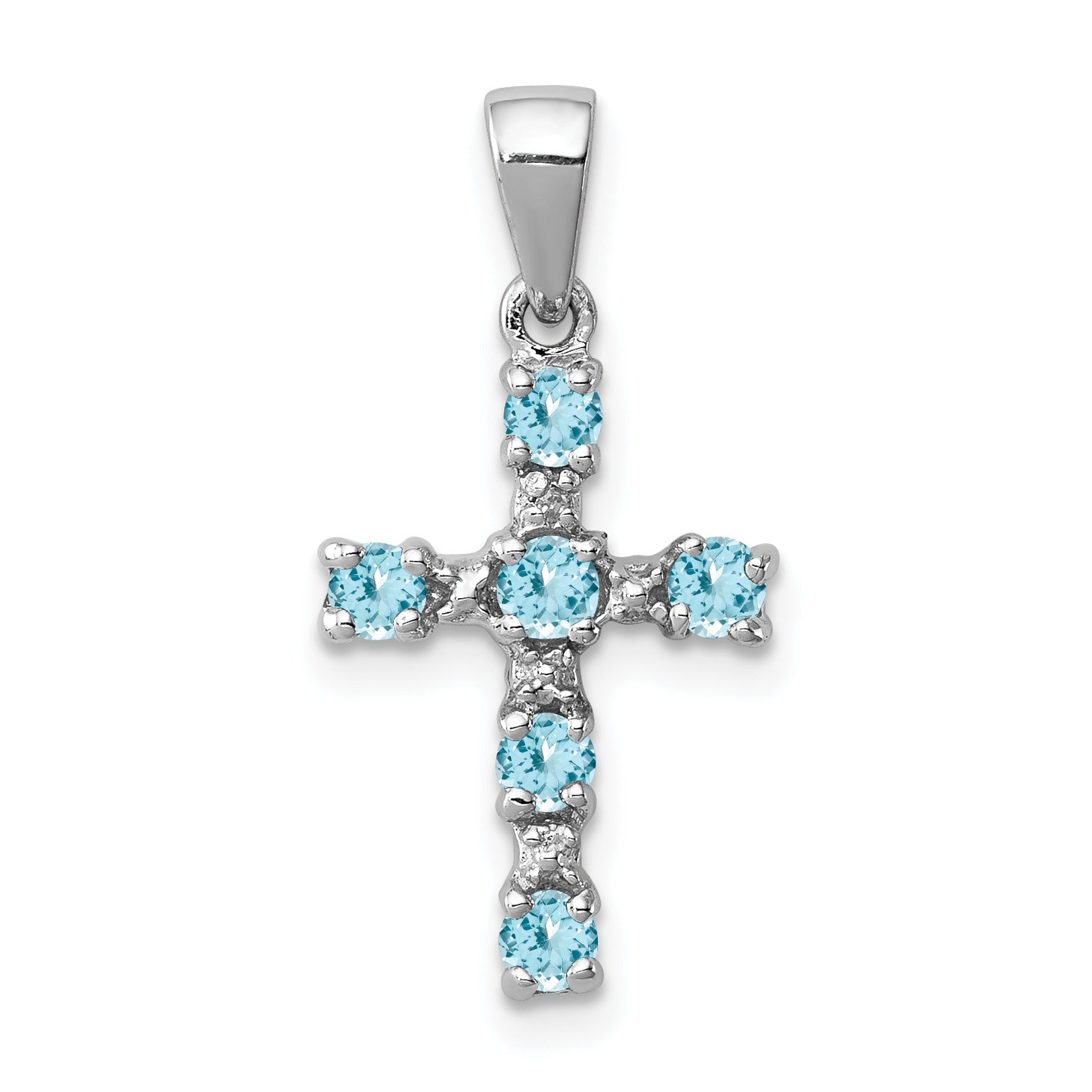 Sterling Silver Natural Blue Sky Blue Topaz and Diamond Cross Pendant