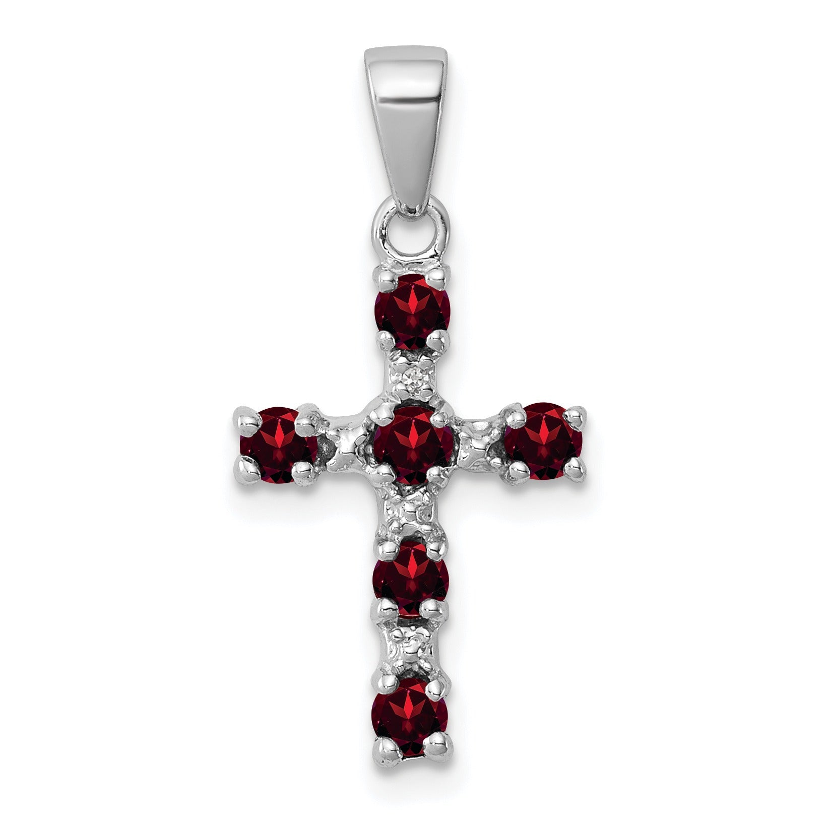 Sterling Silver Natural Garnet and Diamond Cross Pendant