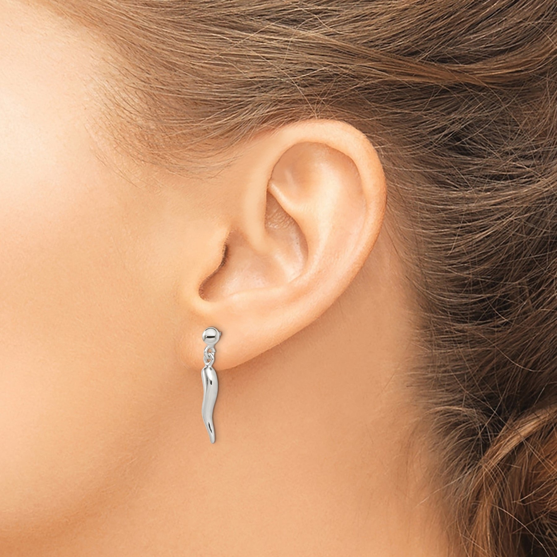 Sterling Silver Italian Horn Post Dangle Earrings