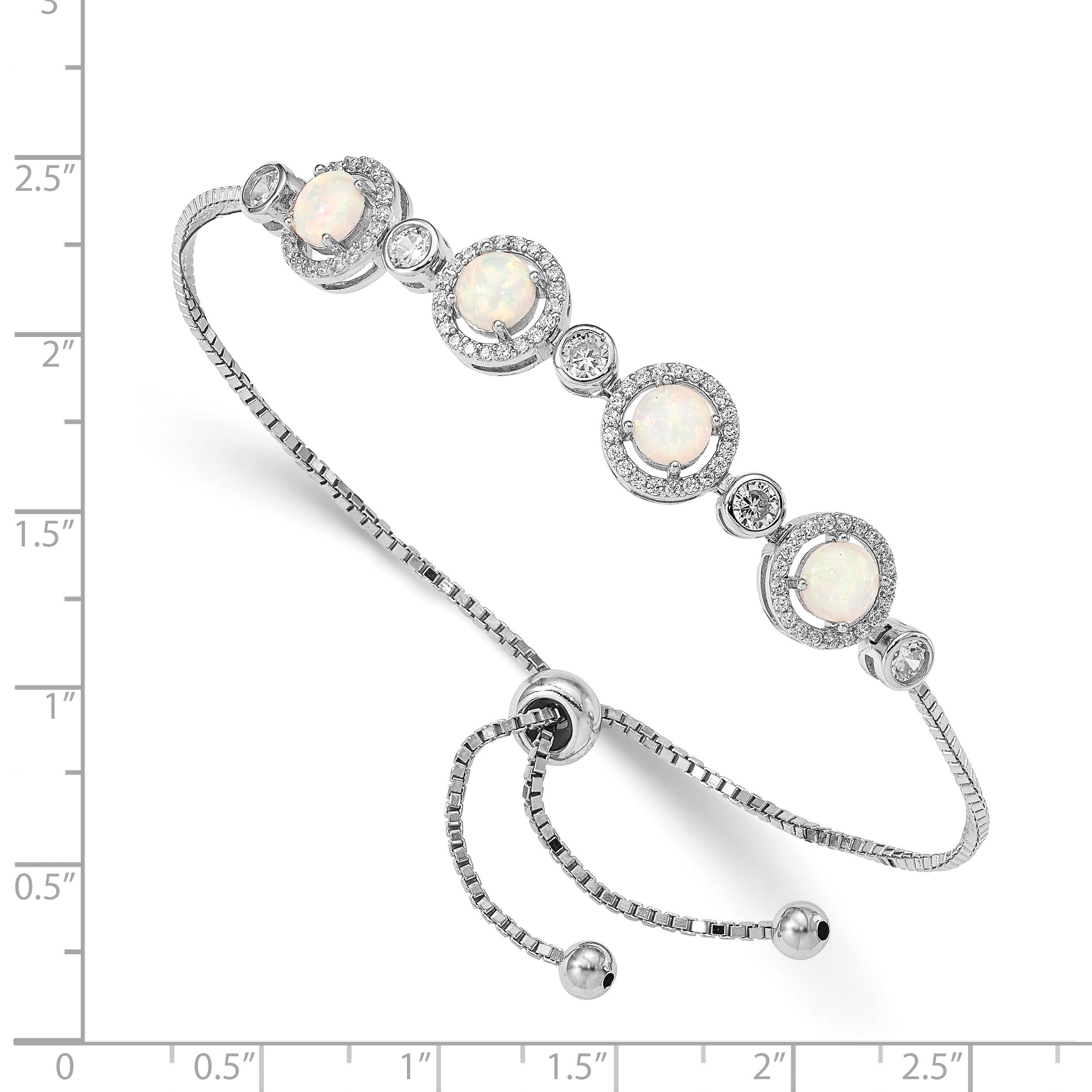 Sterling silver adjustable bracelet with round opal and diamond accents, Fine Color Jewels