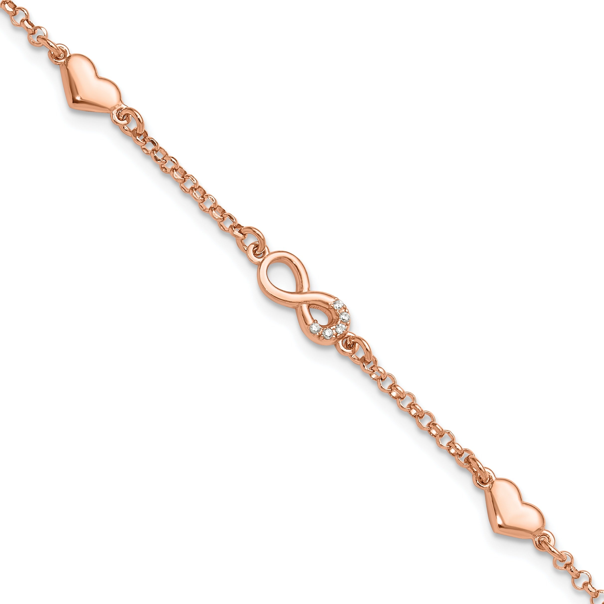 Cubic Zirconia Silver Rose Gold-plated Heart Infinity Link Bracelet