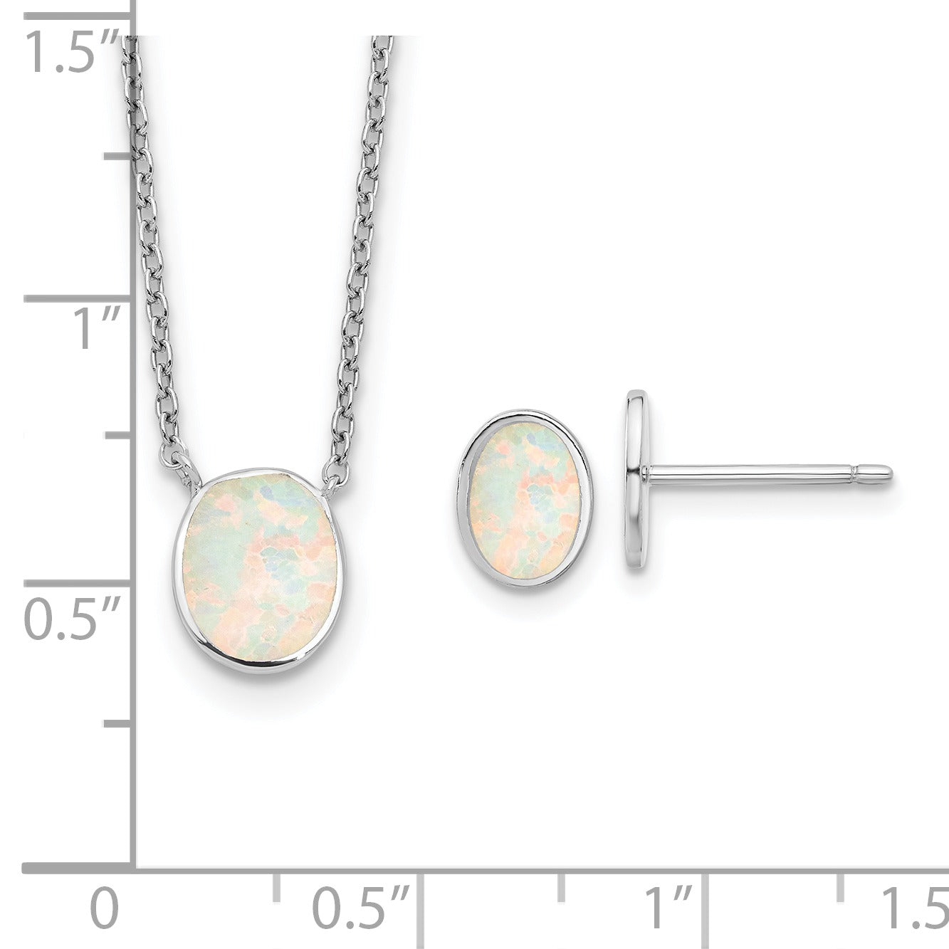 Sterling Silver Created Opal Oval Necklace Earring Set