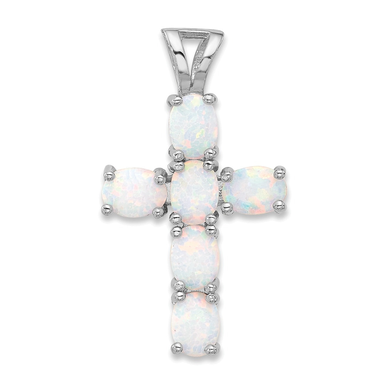 Silver Flash Platinum-plated Created Opal Cross Pendant
