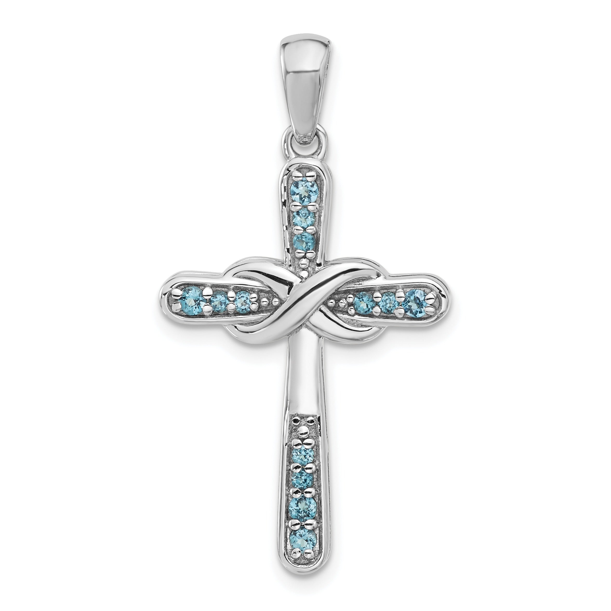Silver Rhodium-plated London Blue Topaz Infinity Cross Pendant