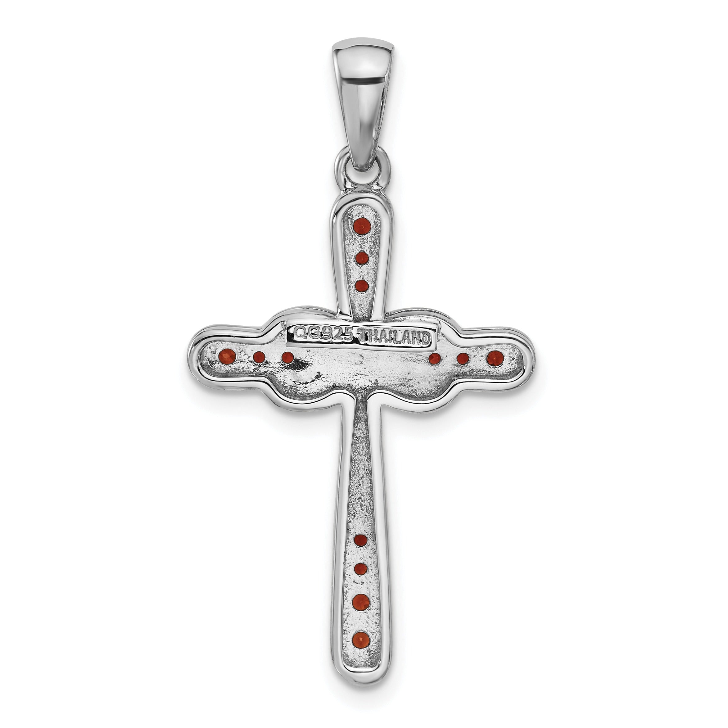 Silver Rhodium-plated Garnet Infinity Cross Pendant