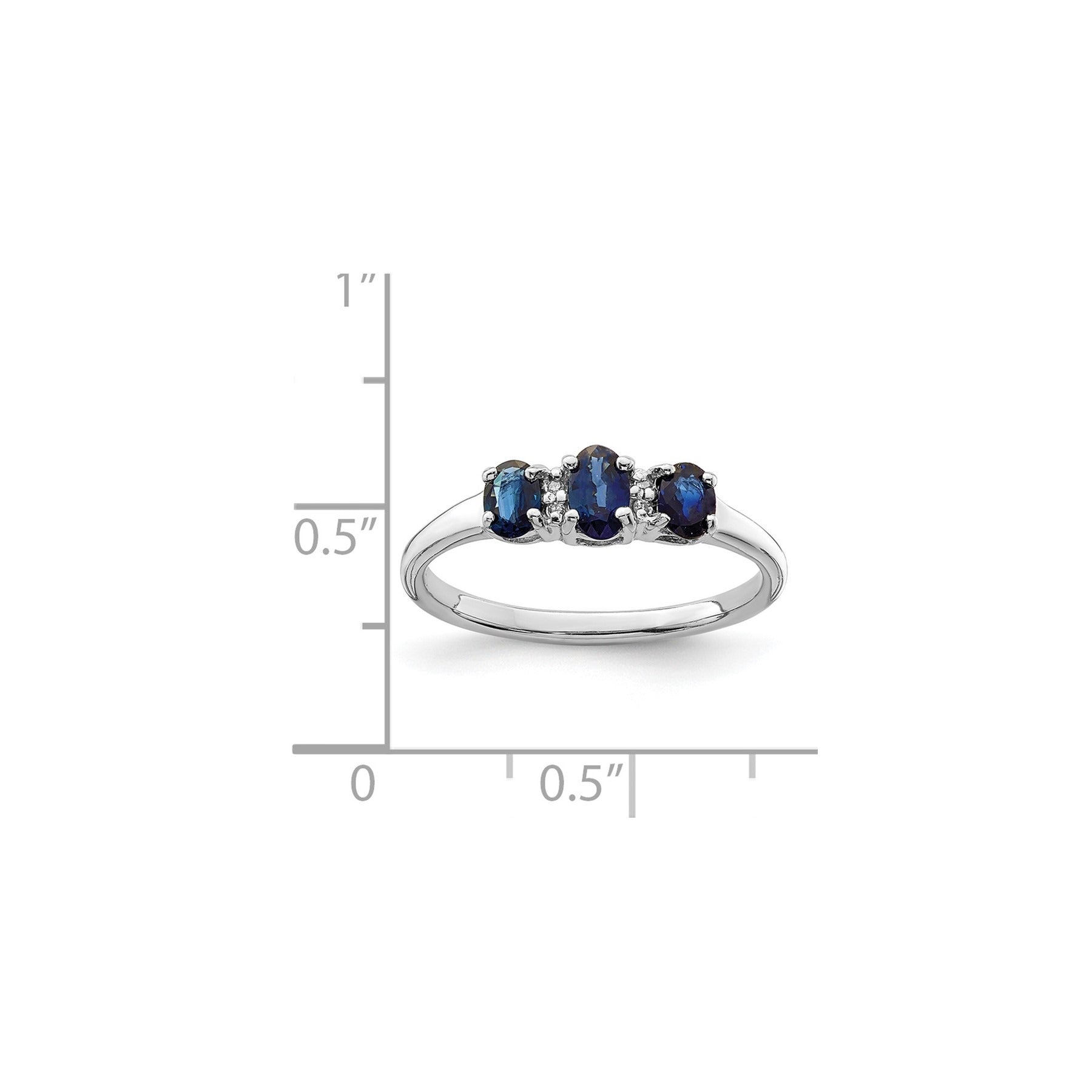 0.85 Ct Oval Blue Sapphire & Diamond Prong Rhodium-Plated Sterling Silver Three Stone Ring