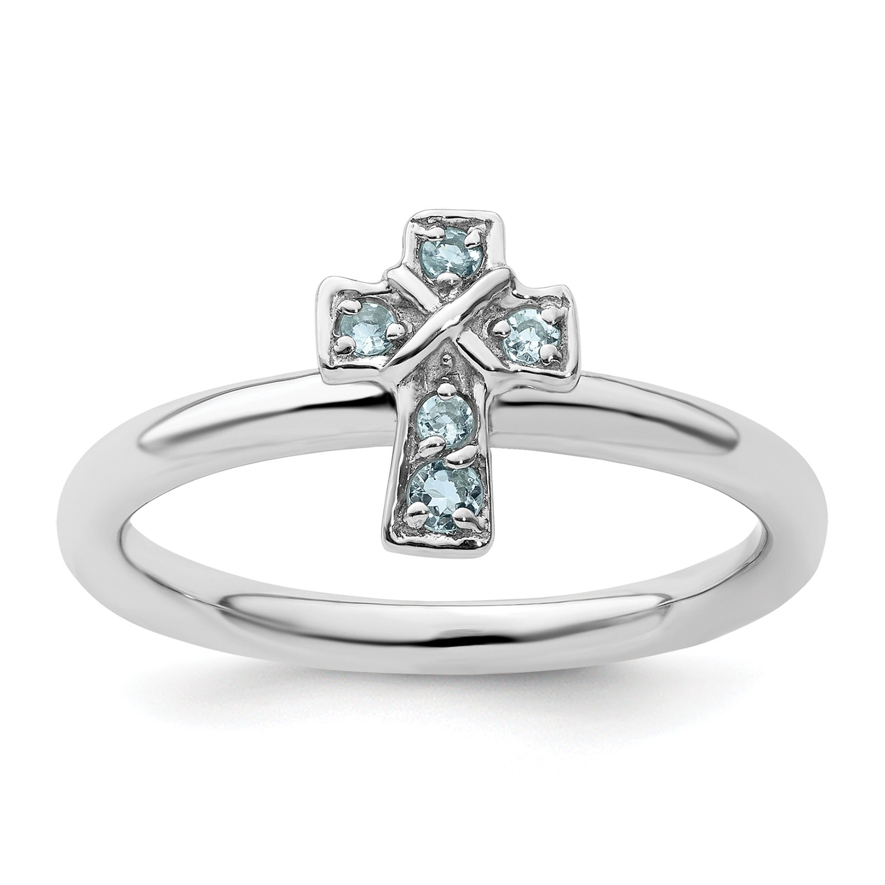 Sterling silver ring with gemstone cross design, handcrafted fine jewelry by Fine Color Jewels