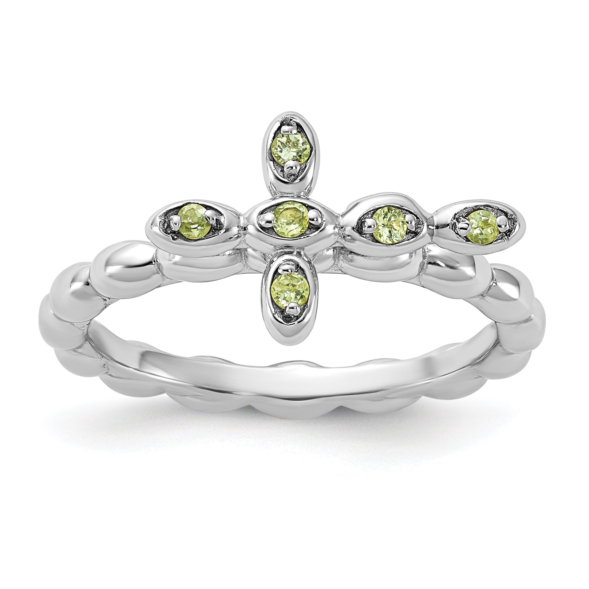 Silver Stackable Natural Peridot Cross Ring