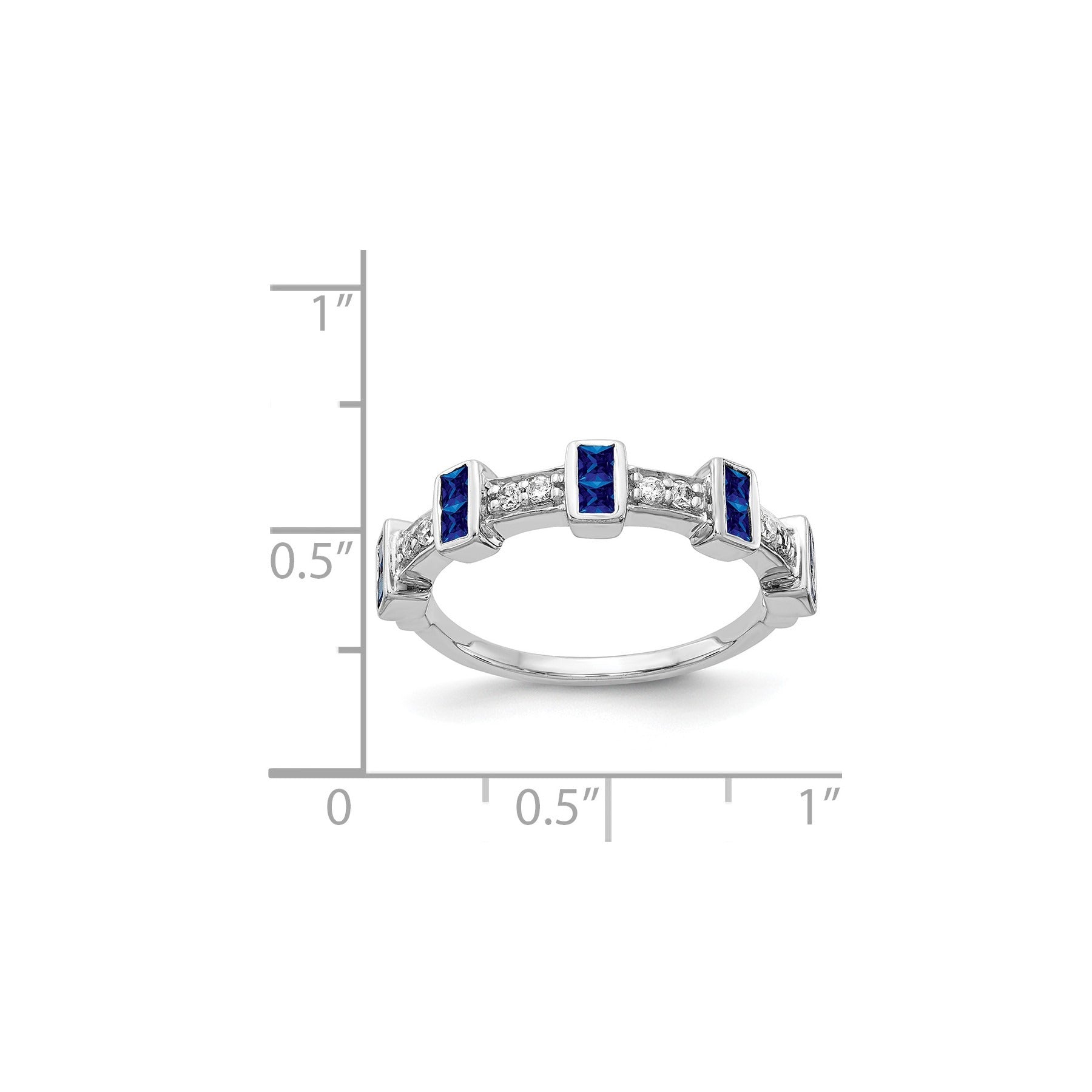 1 Ct Blue Princess-Cut Sapphire Diamond Channel 14k White Gold Fancy Ring