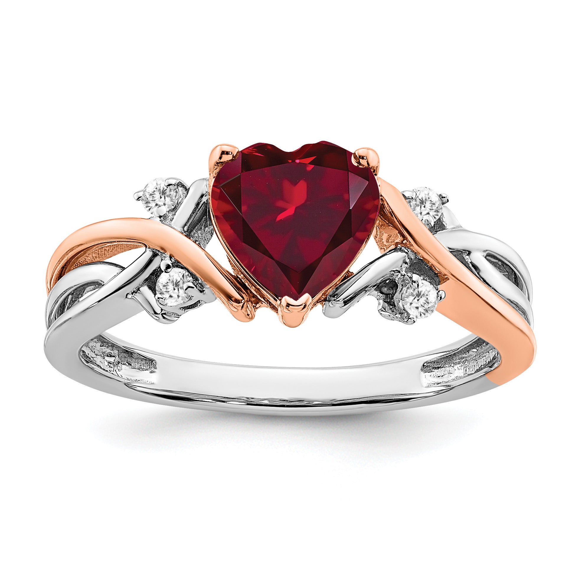 14k Two Tone Heart Created Gemstone & Diamond ring