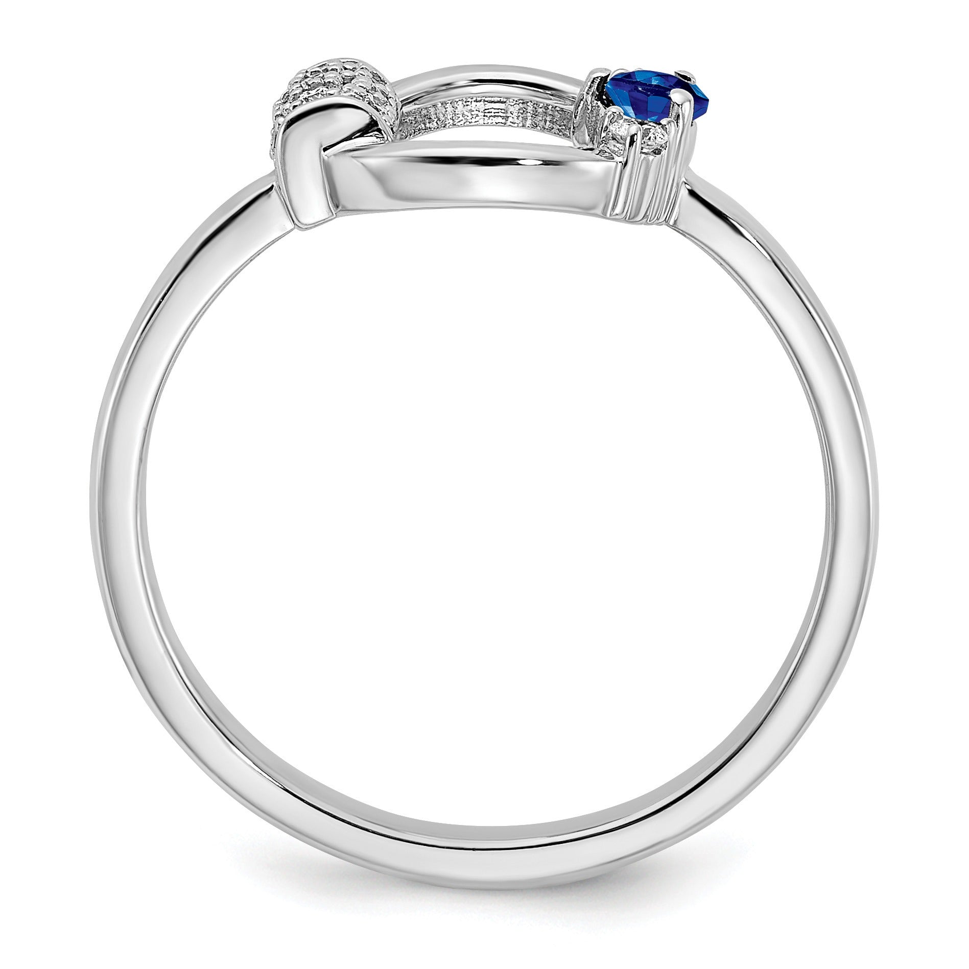 0.18 Ct Round Blue Created Sapphire & Diamond Prong 14K White Gold Circle Ring