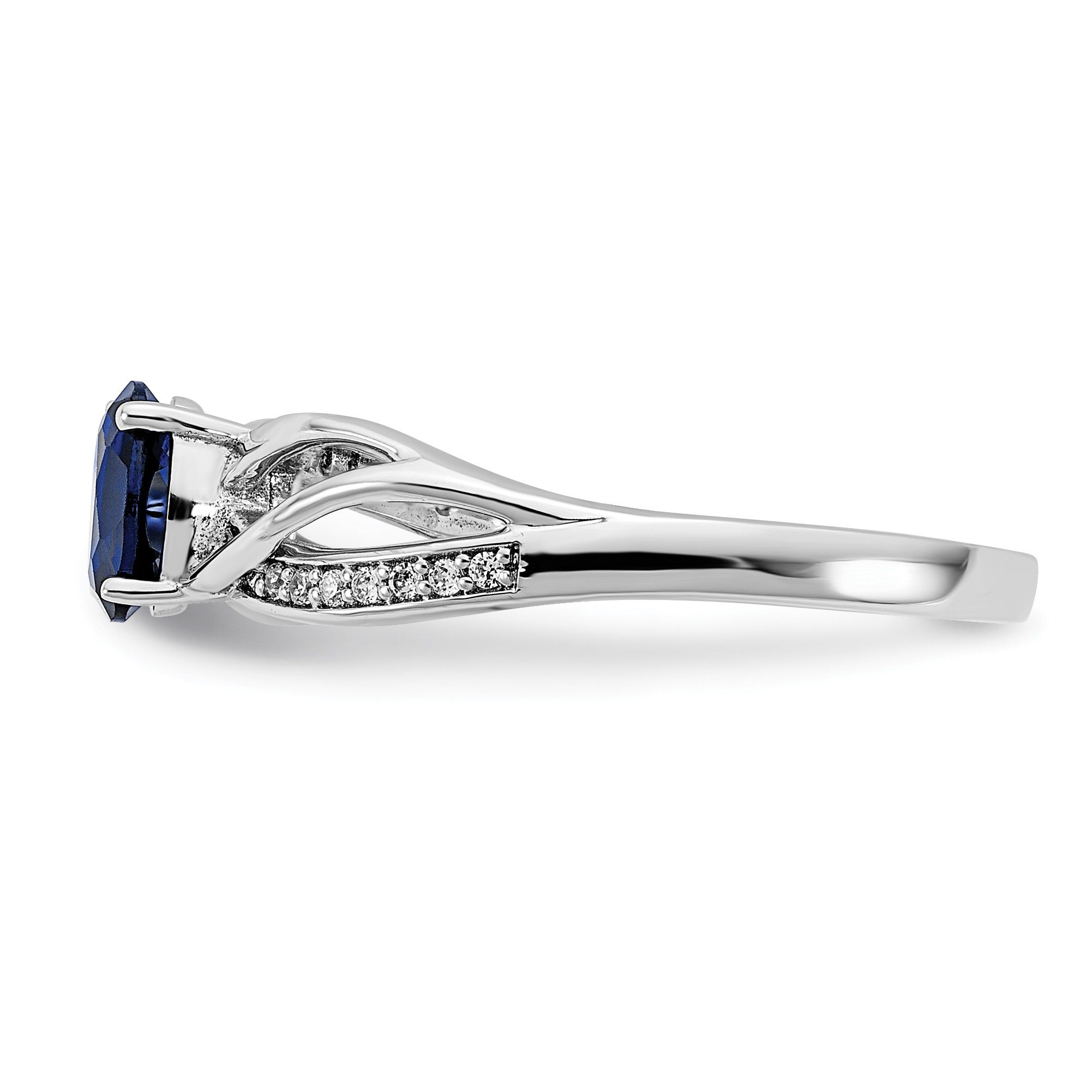 1 Ct Oval Blue Sapphire & Diamond Prong 14K White Gold Solitaire Bypass Ring