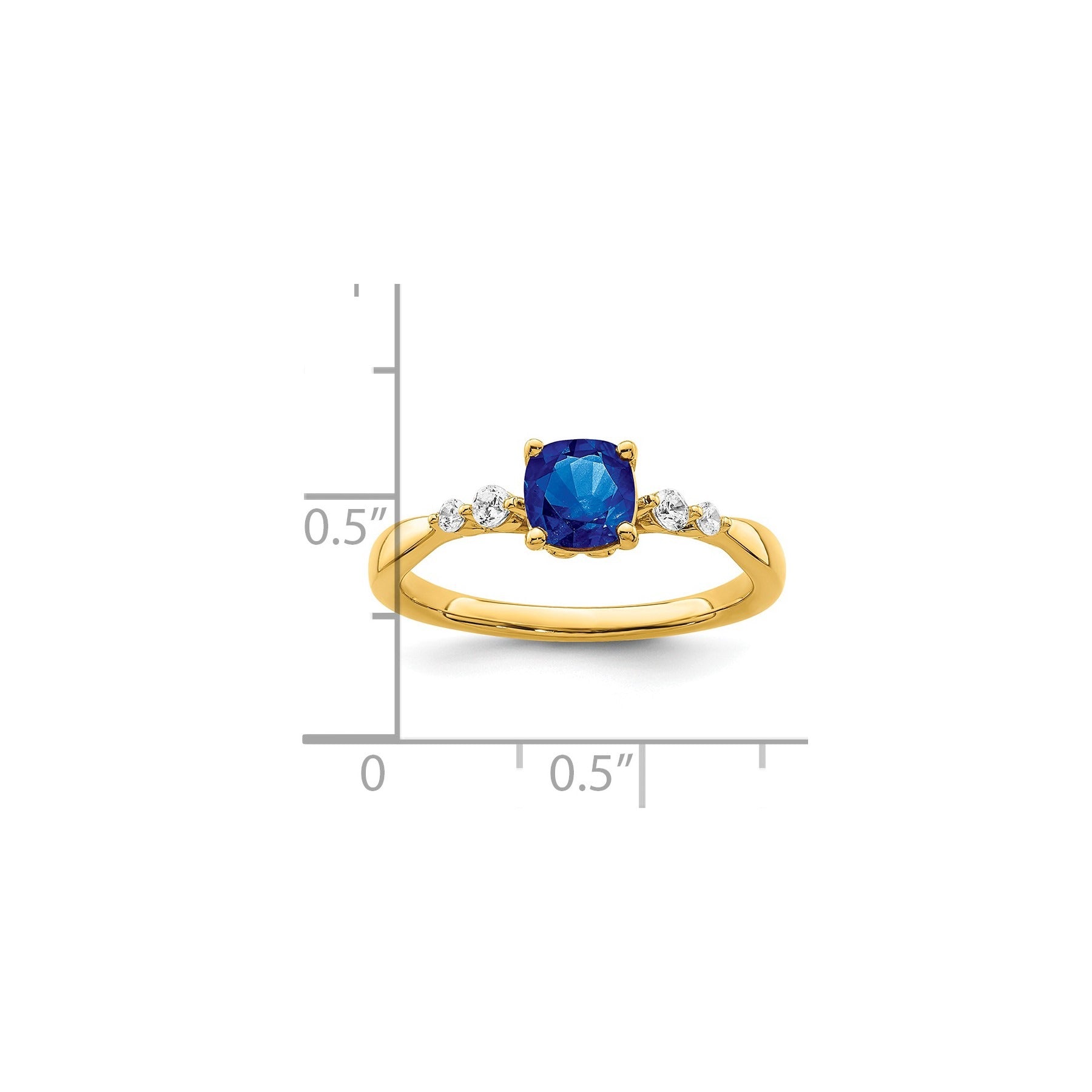 0.55 Ct Cushion Cut Blue Sapphire with Diamond 14k Yellow Gold Five Stone Ring