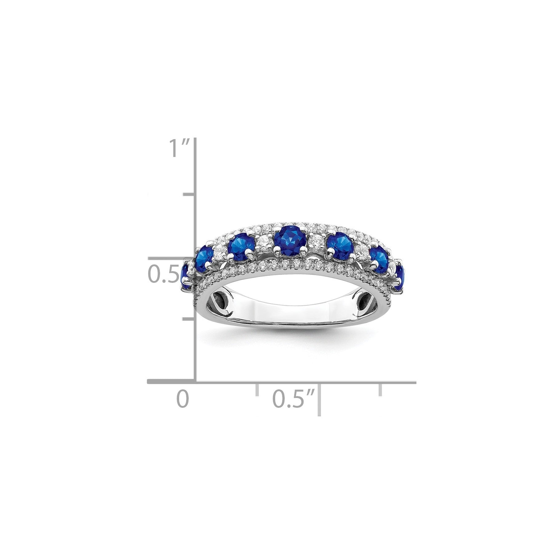 1.58 Ct Round Blue Sapphire & Diamond Prong 14K White Gold Statement Band Ring