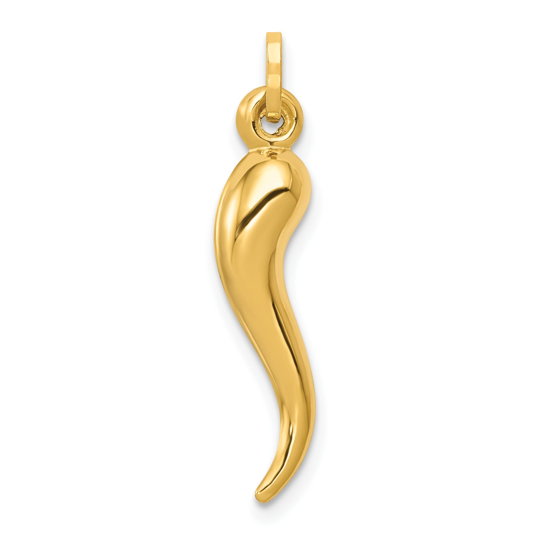 14k Yellow Gold Hollow 3-D Italian Horn Charm Pendant