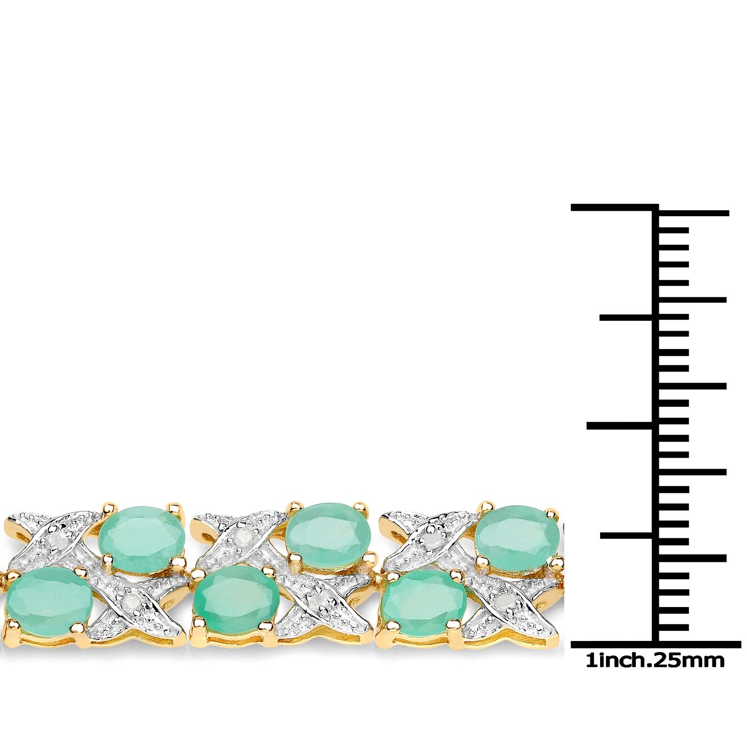 10.08 Ct Oval Green Emerald & Diamond Yellow Gold Plated Silver Two Row X-Link Crossover Bracelet