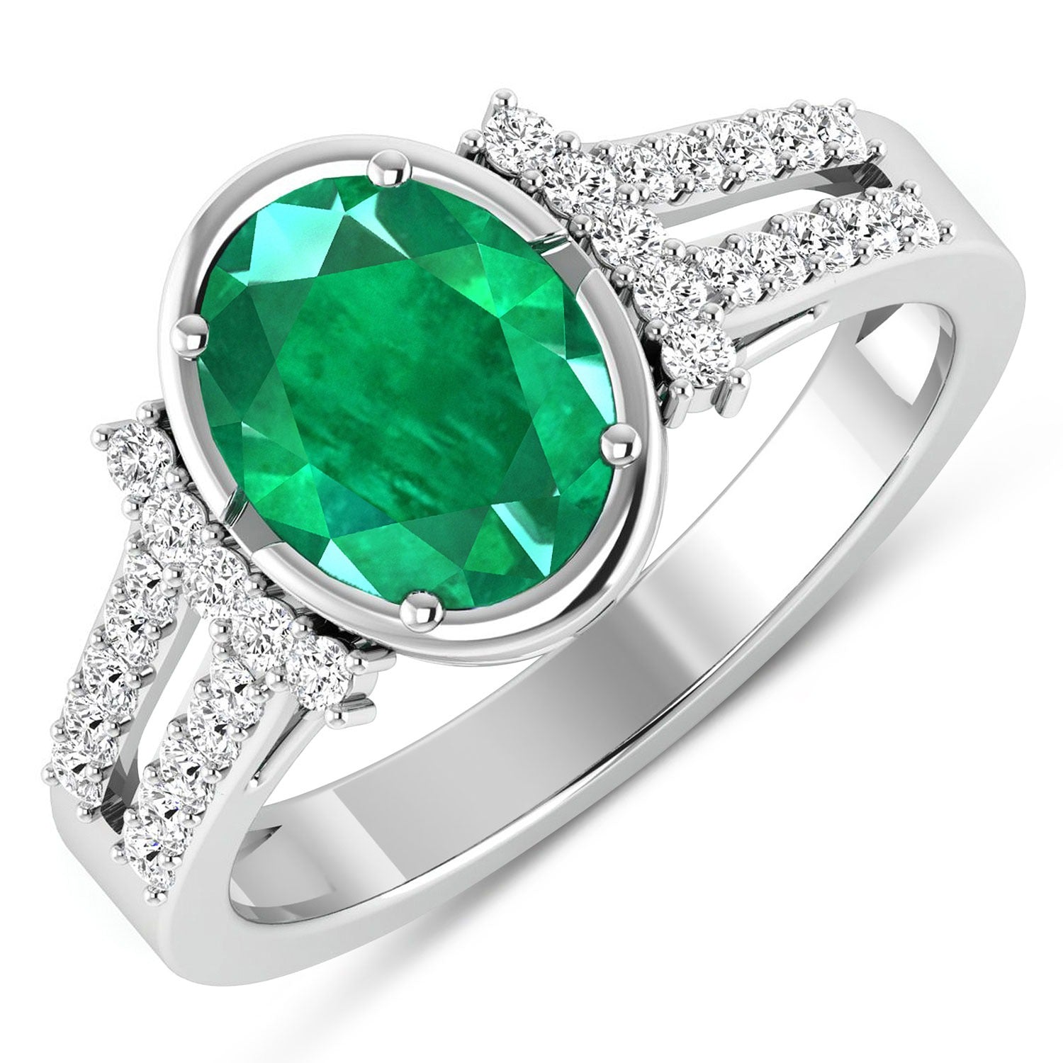 Zambian Emerald Diamond Oval Ring 14K Gold